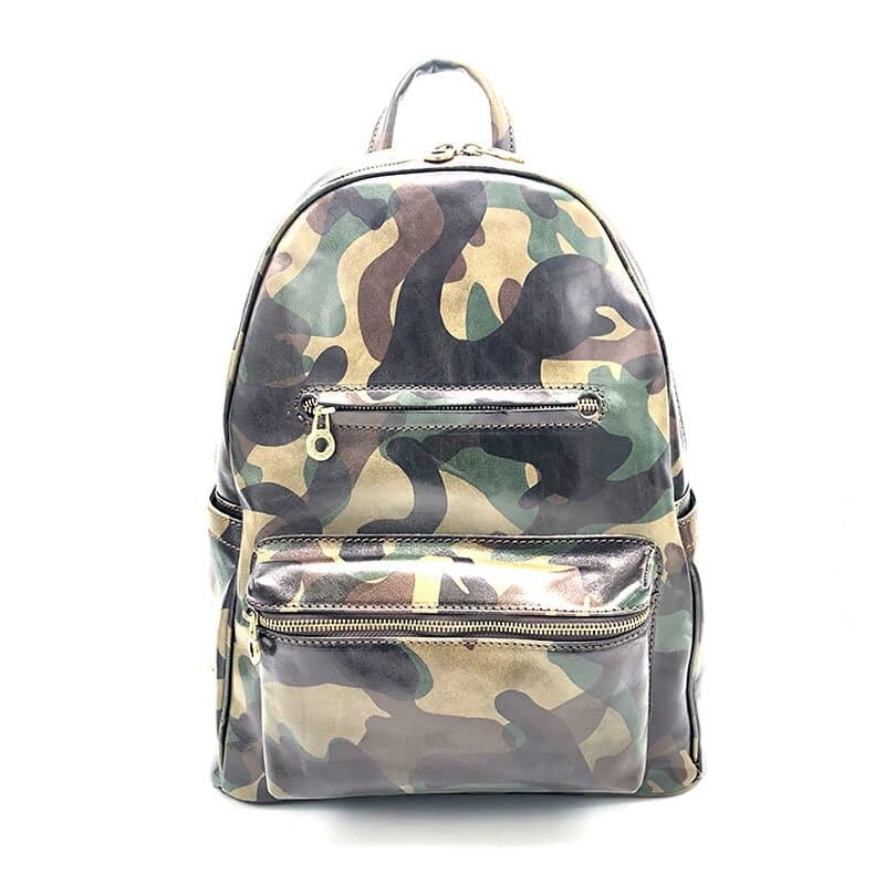 Borsa zaino in vera pelle stampata, CHIAROSCURO, MONTE TRIVOR colore MULTICOLORE MIMETICO, Made in Italy.