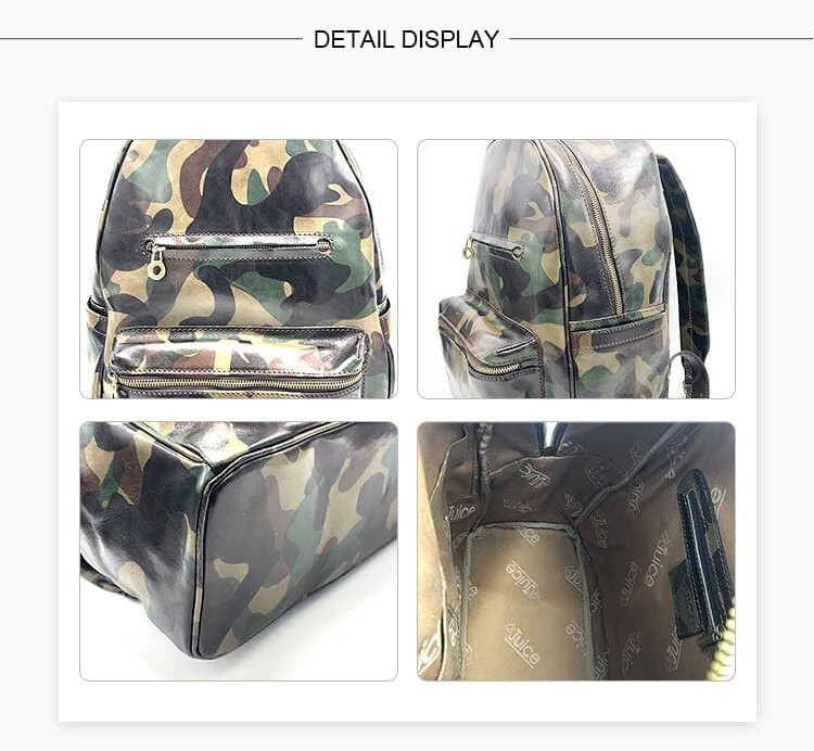Borsa zaino in vera pelle stampata, CHIAROSCURO, MONTE TRIVOR colore MULTICOLORE MIMETICO, Made in Italy.
