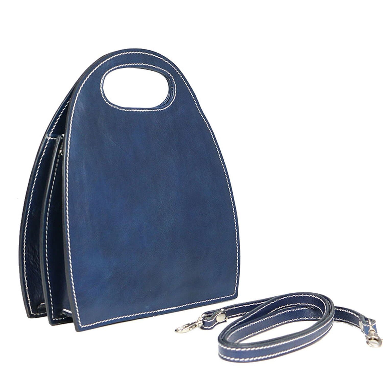 Borsa donna in vera pelle CHIAROSCURO mod. WINONA, colore BLU, Made in Italy.