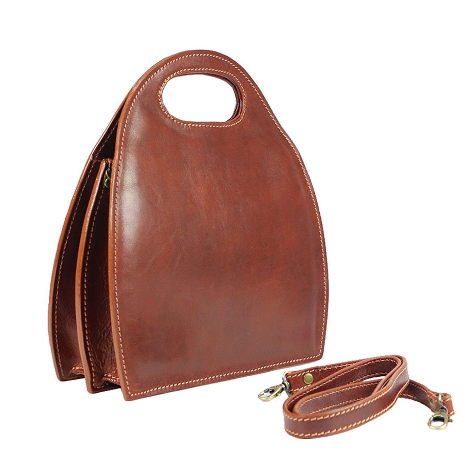 Borsa donna in vera pelle CHIAROSCURO mod. WINONA, colore MARRONE, Made in Italy.