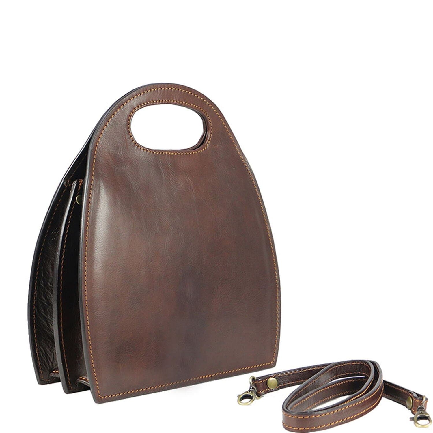 Borsa donna in vera pelle CHIAROSCURO mod. WINONA, colore TESTA DI MORO, Made in Italy. 