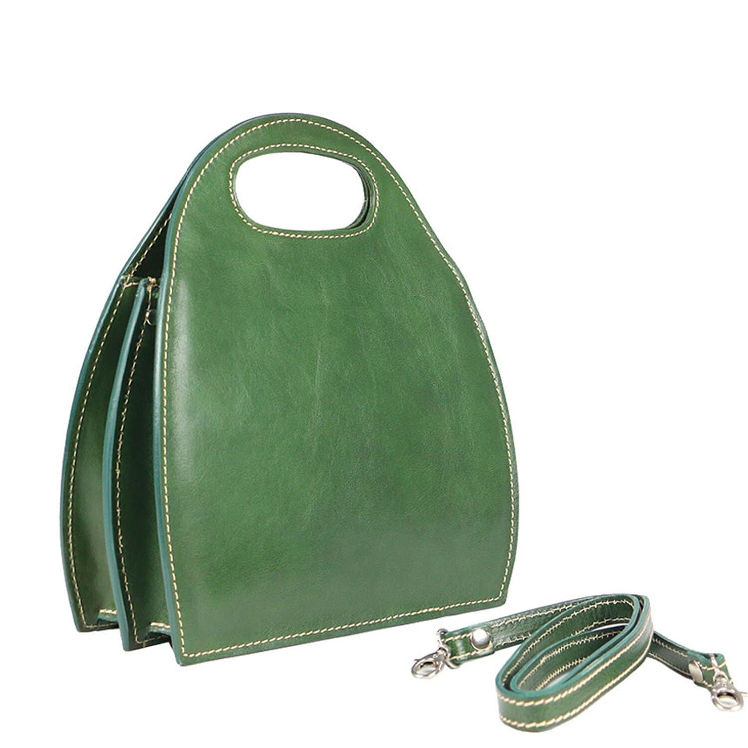 Borsa donna in vera pelle CHIAROSCURO mod. WINONA, colore VERDE, Made in Italy.
