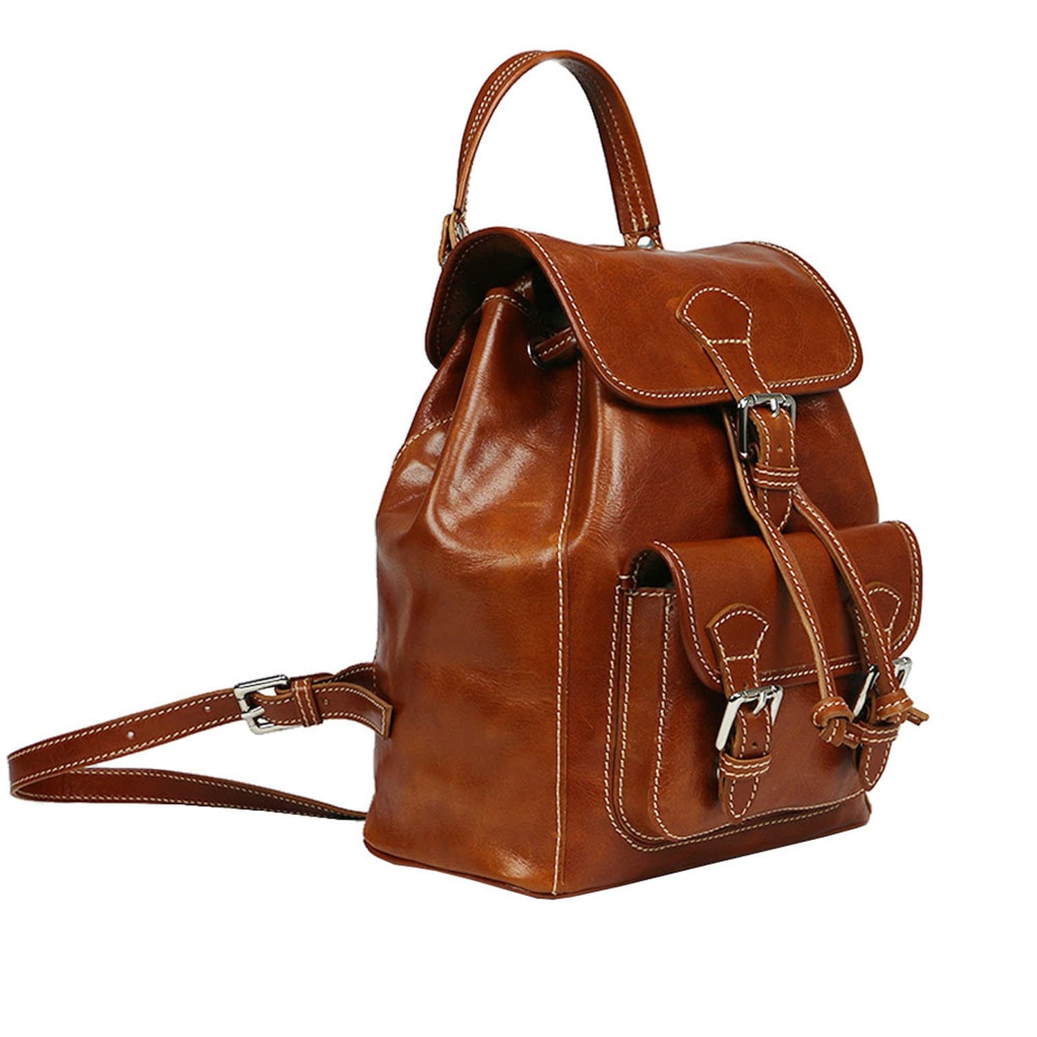 Borsa zaino donna MONTE DOSSO ALTO, in vera pelle tamponata, colore MIELE, CHIAROSCURO, Made in Italy