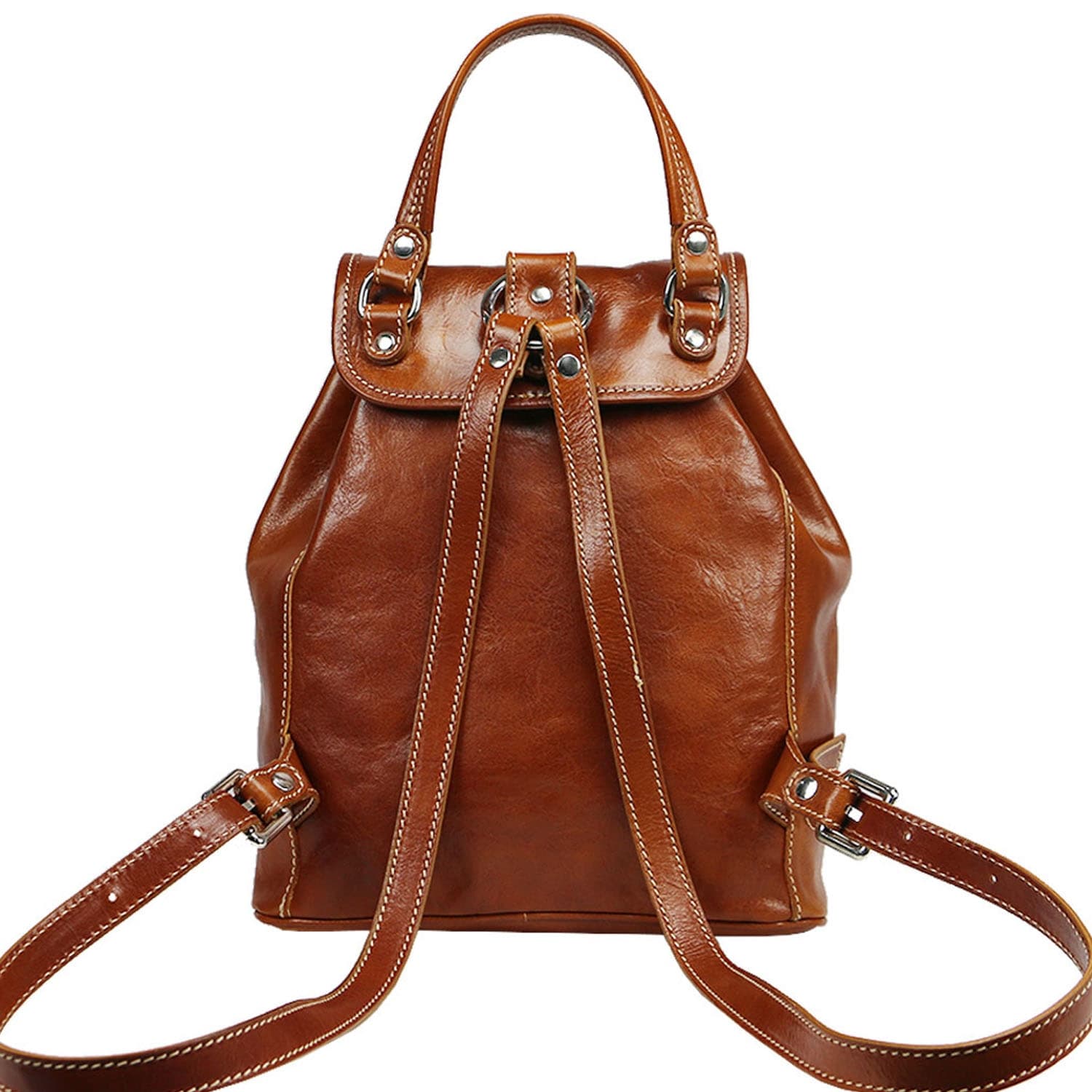 Borsa zaino donna MONTE DOSSO ALTO, in vera pelle tamponata, colore MIELE, CHIAROSCURO, Made in Italy