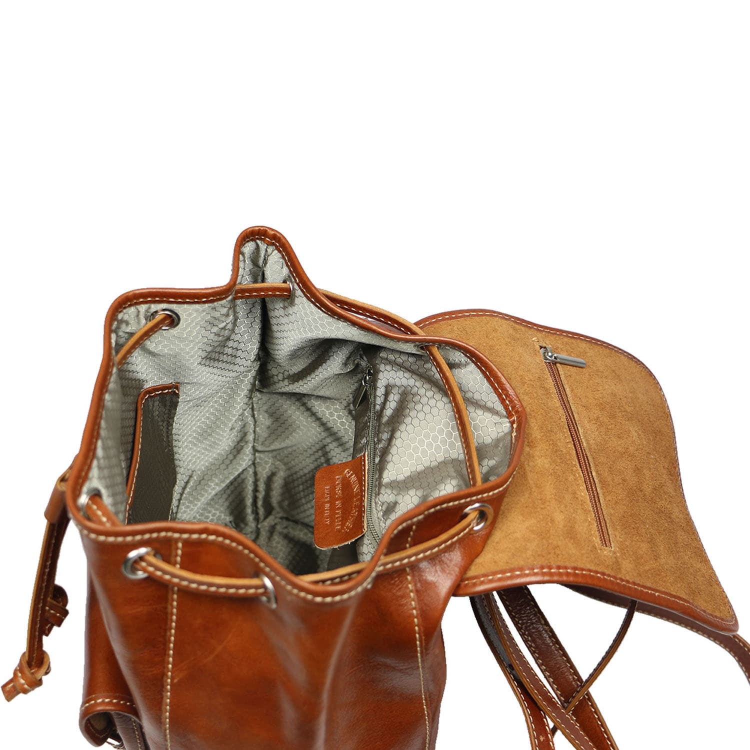 Borsa zaino donna MONTE DOSSO ALTO, in vera pelle tamponata, colore MIELE, CHIAROSCURO, Made in Italy