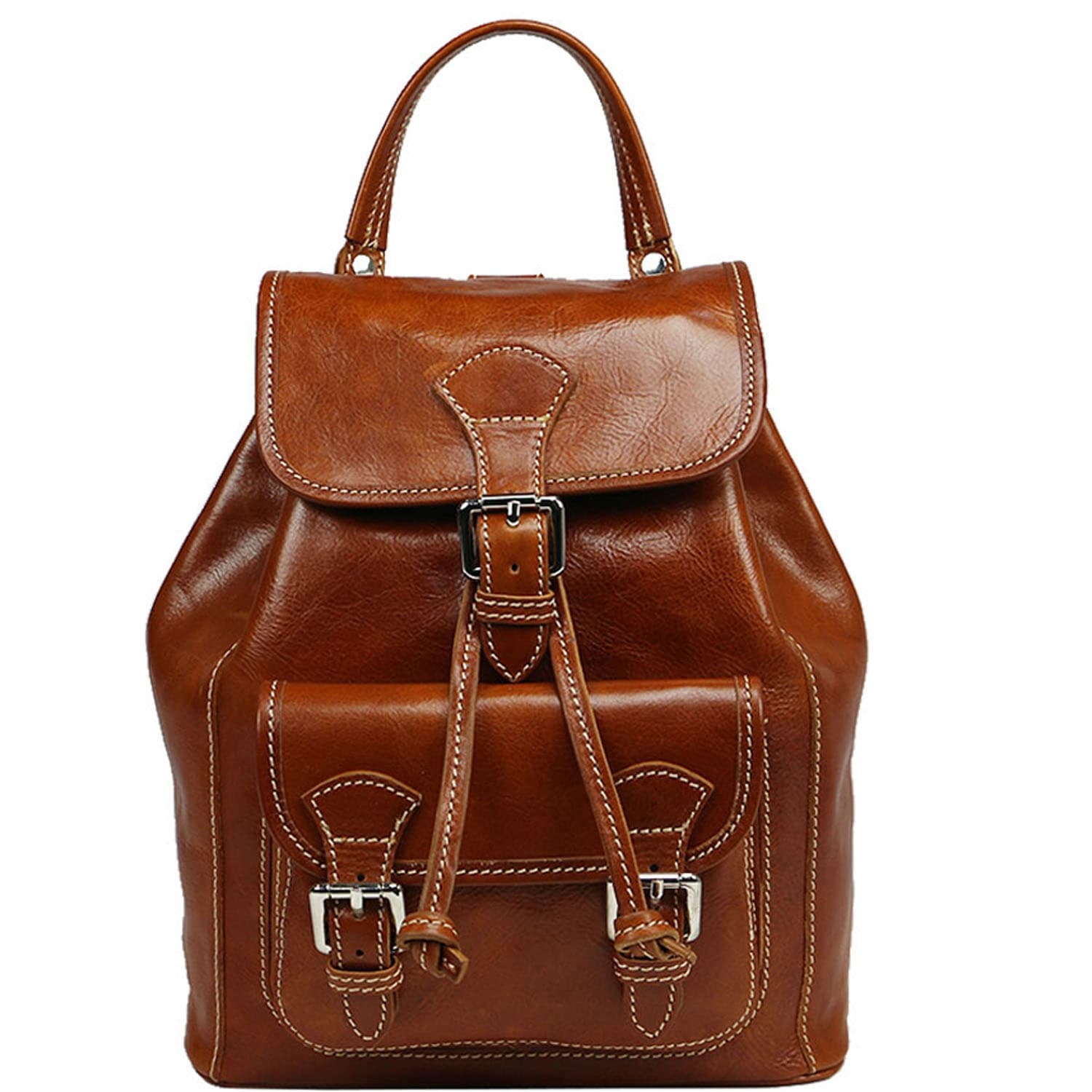 Borsa zaino donna MONTE DOSSO ALTO, in vera pelle tamponata, colore MIELE, CHIAROSCURO, Made in Italy