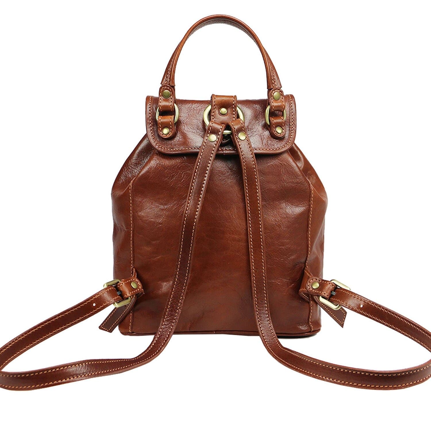 Borsa zaino donna MONTE DOSSO ALTO, in vera pelle tamponata, colore MARRONE, CHIAROSCURO, Made in Italy.