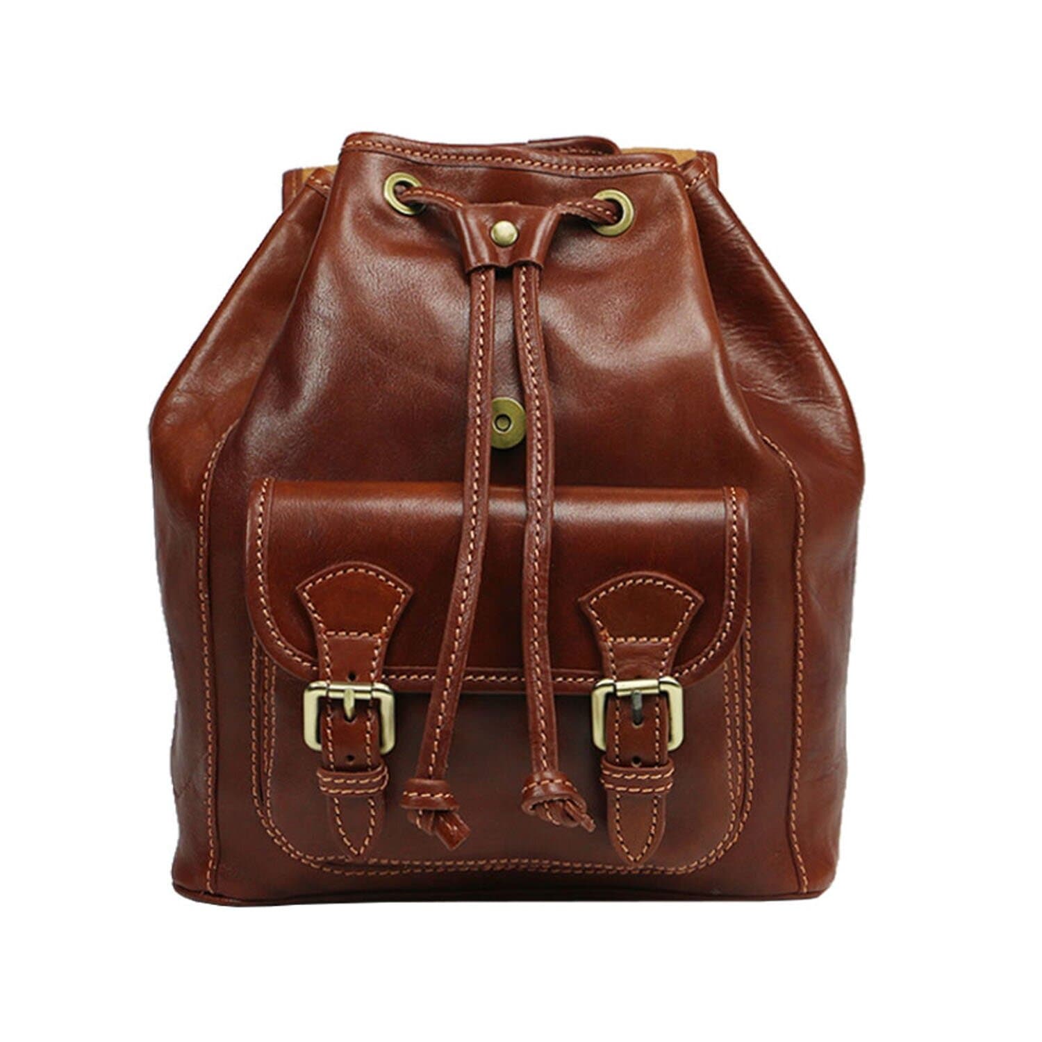 Borsa zaino donna MONTE DOSSO ALTO, in vera pelle tamponata, colore MARRONE, CHIAROSCURO, Made in Italy.