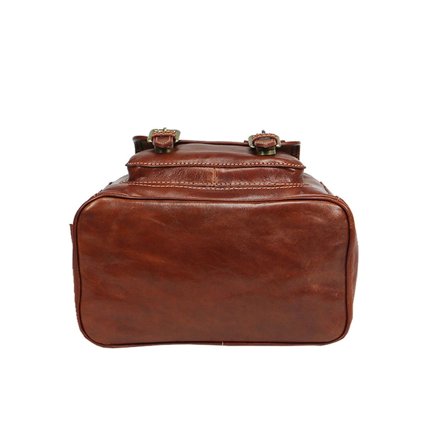 Borsa zaino donna MONTE DOSSO ALTO, in vera pelle tamponata, colore MARRONE, CHIAROSCURO, Made in Italy.