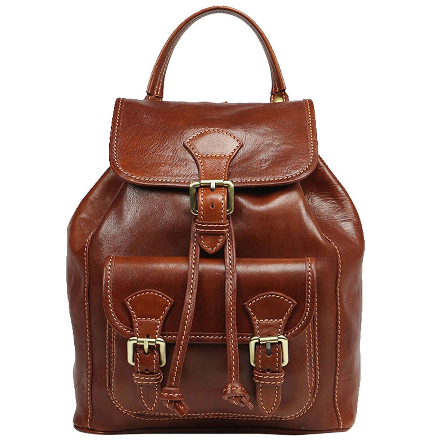 Borsa zaino donna MONTE DOSSO ALTO, in vera pelle tamponata, colore MARRONE, CHIAROSCURO, Made in Italy.