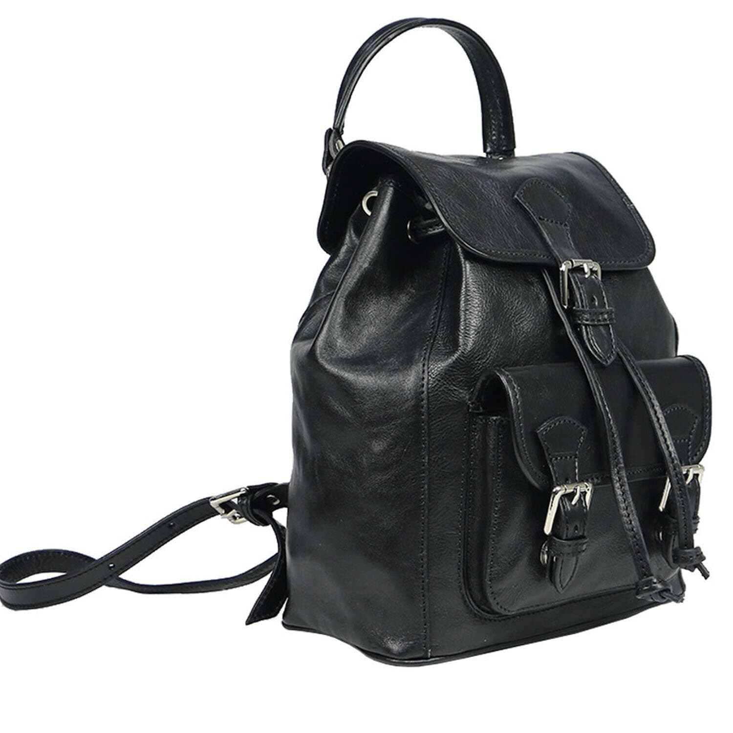 Borsa zaino donna MONTE DOSSO ALTO, in vera pelle tamponata, colore NERO, CHIAROSCURO, Made in Italy.