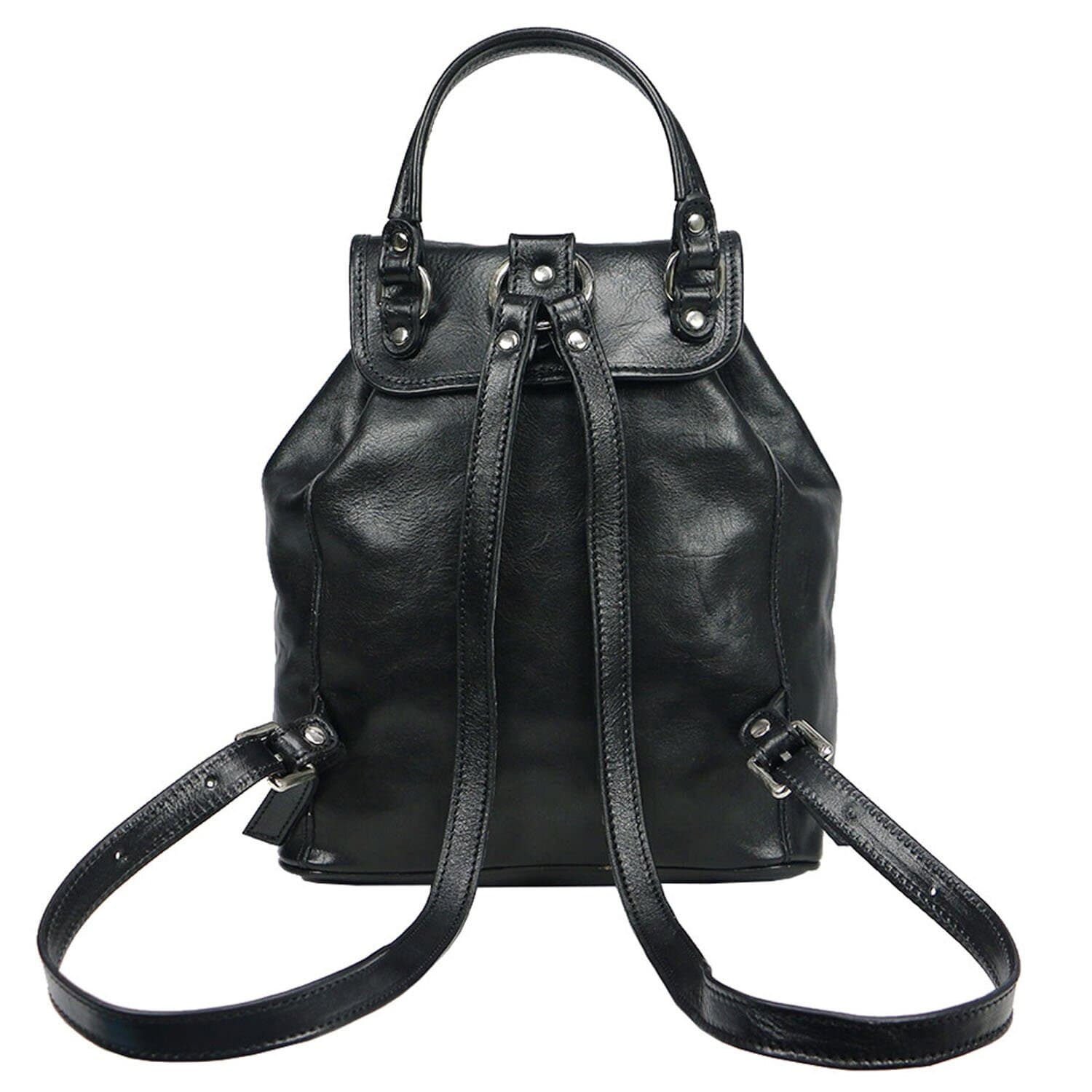 Borsa zaino donna MONTE DOSSO ALTO, in vera pelle tamponata, colore NERO, CHIAROSCURO, Made in Italy.
