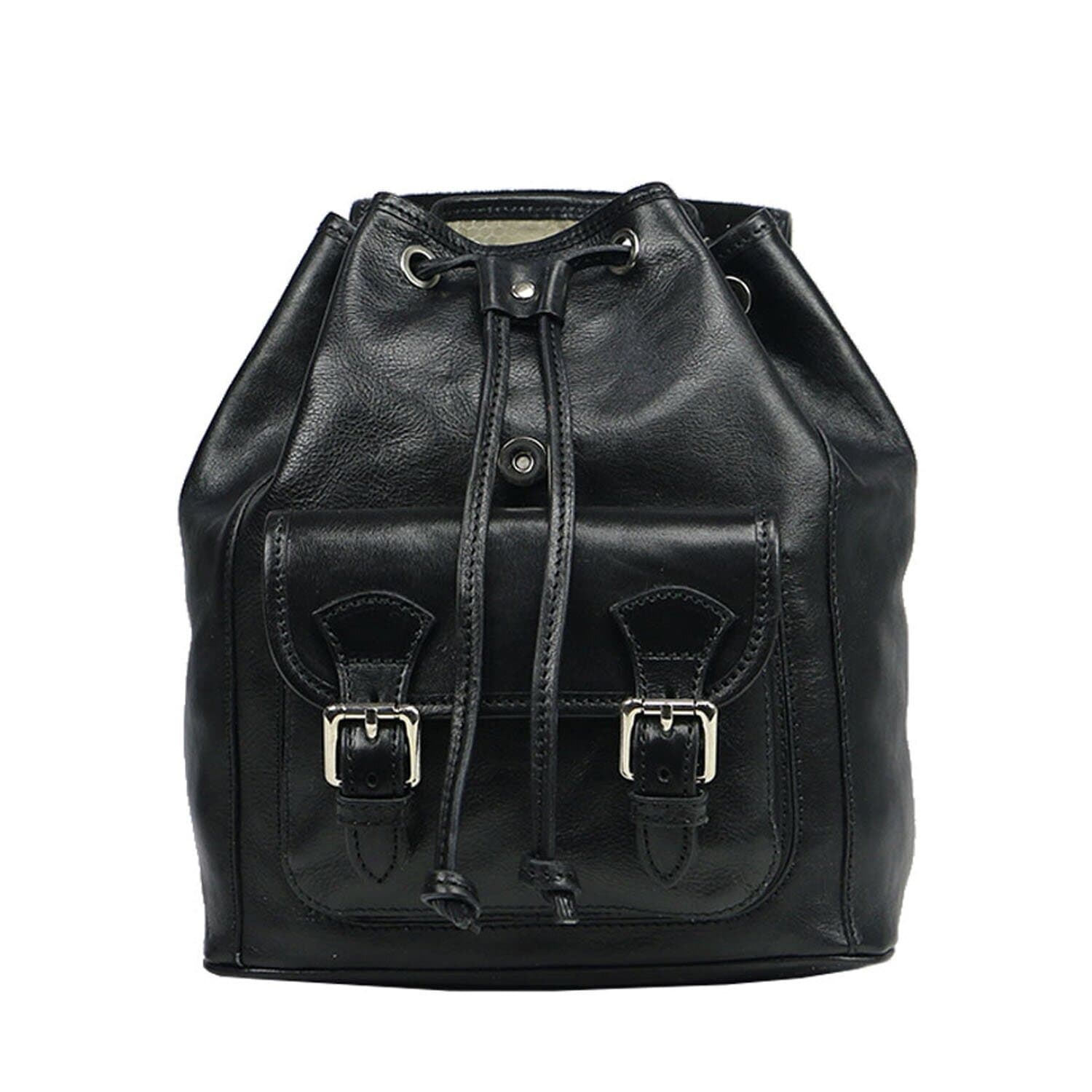 Borsa zaino donna MONTE DOSSO ALTO, in vera pelle tamponata, colore NERO, CHIAROSCURO, Made in Italy.