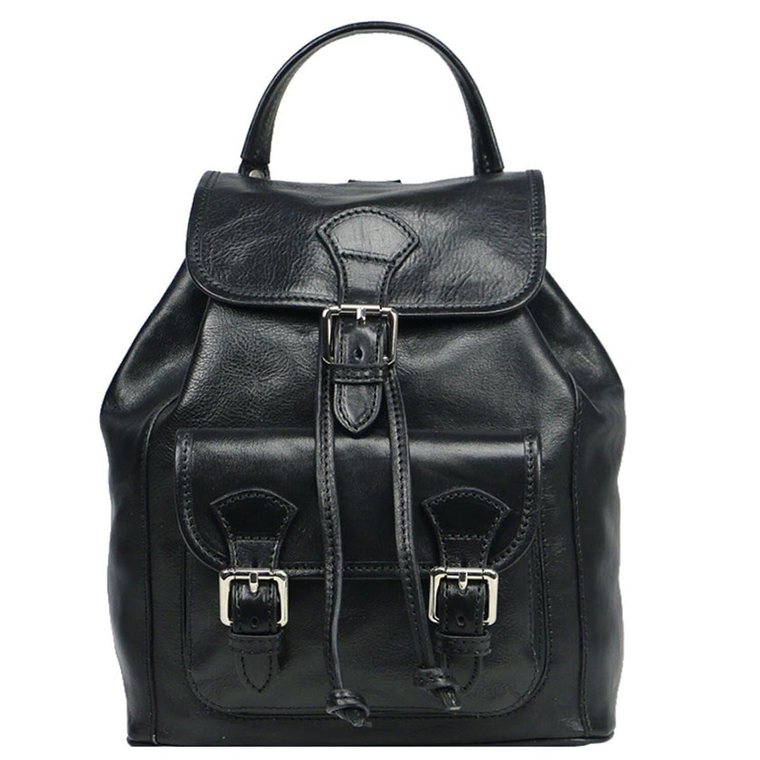 Borsa zaino donna MONTE DOSSO ALTO, in vera pelle tamponata, colore NERO, CHIAROSCURO, Made in Italy.