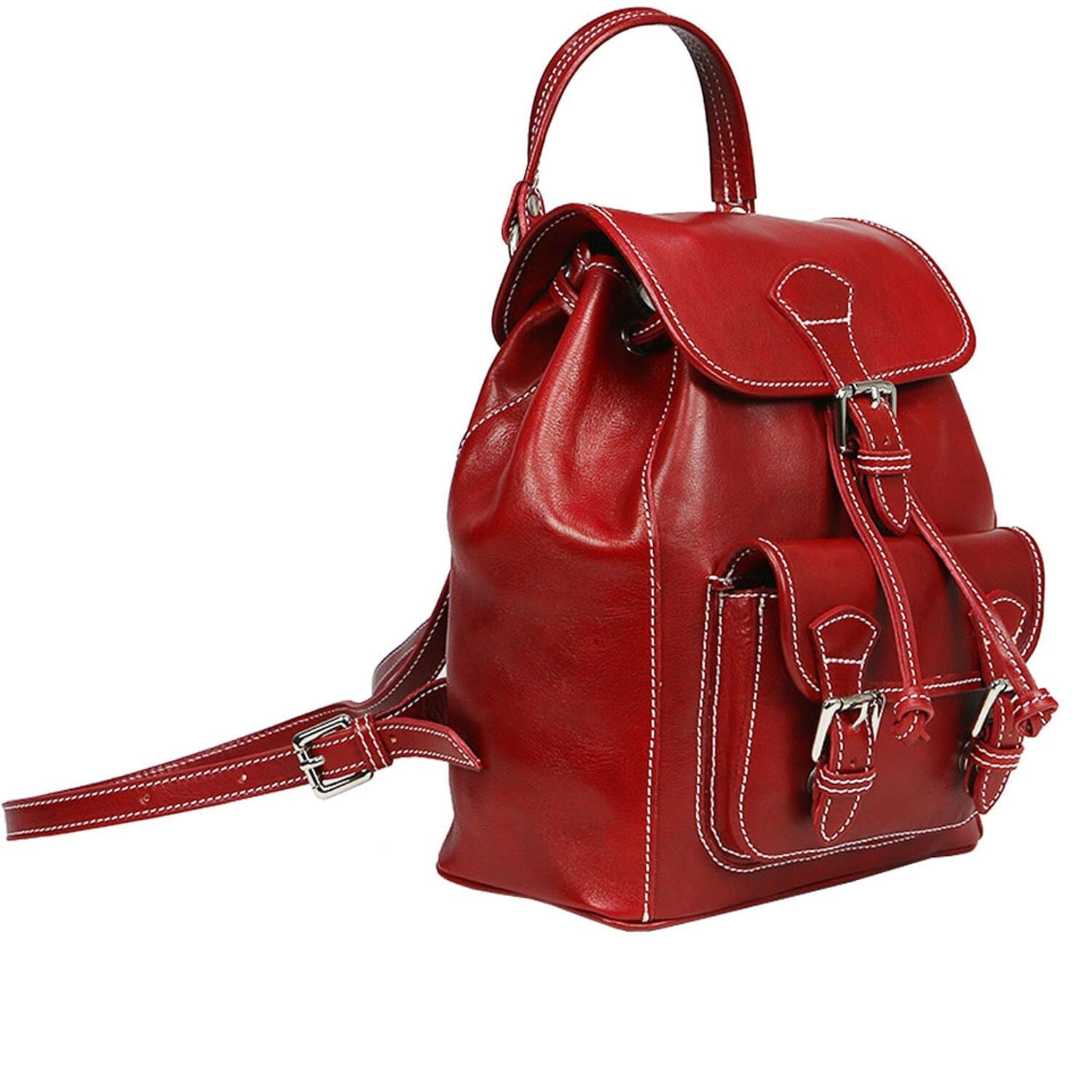 Borsa zaino donna MONTE DOSSO ALTO, in vera pelle tamponata, colore ROSSO, CHIAROSCURO, Made in Italy.