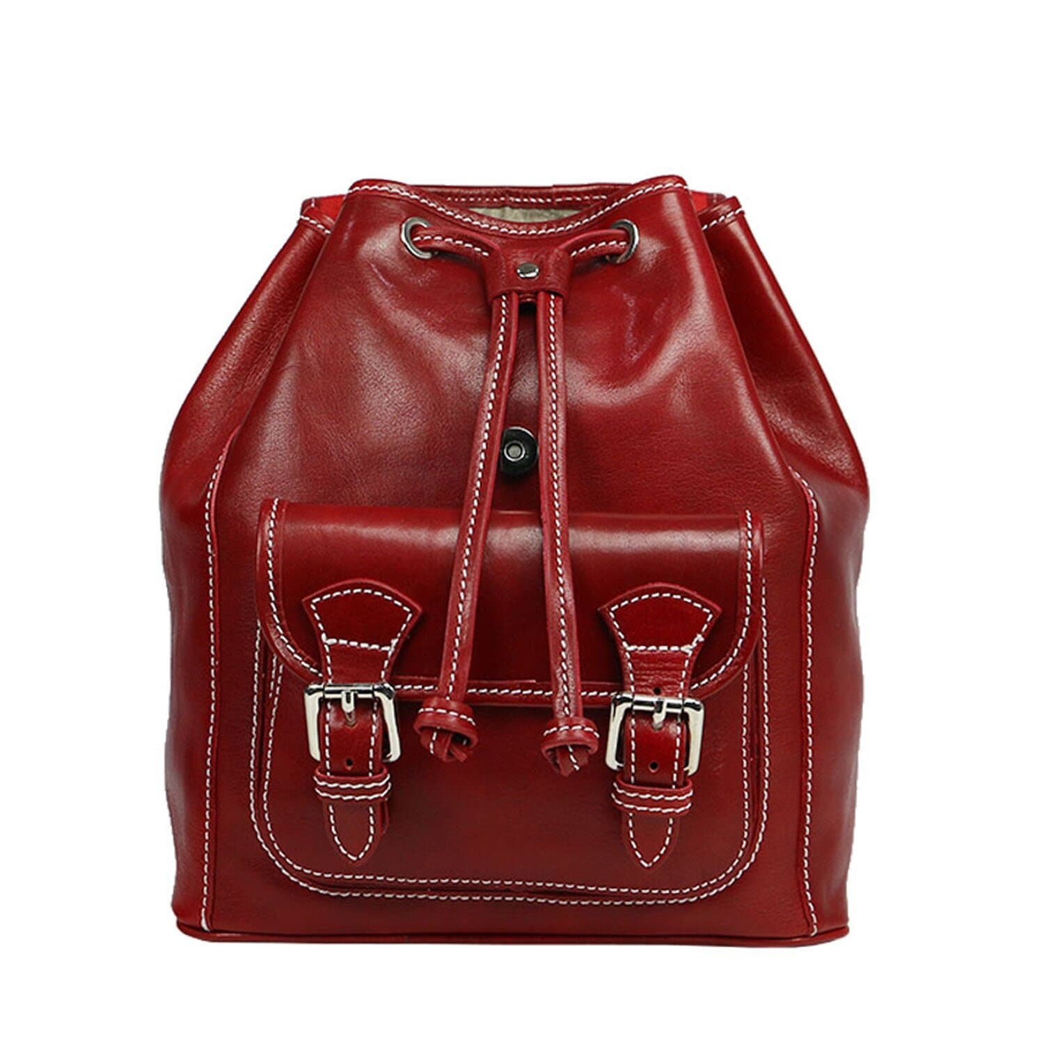 Borsa zaino donna MONTE DOSSO ALTO, in vera pelle tamponata, colore ROSSO, CHIAROSCURO, Made in Italy.