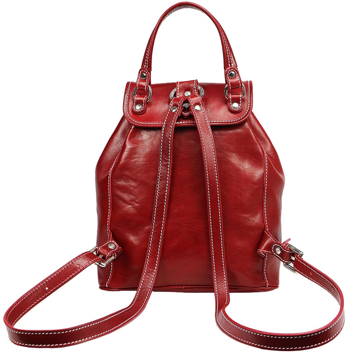 Borsa zaino donna MONTE DOSSO ALTO, in vera pelle tamponata, colore ROSSO, CHIAROSCURO, Made in Italy.