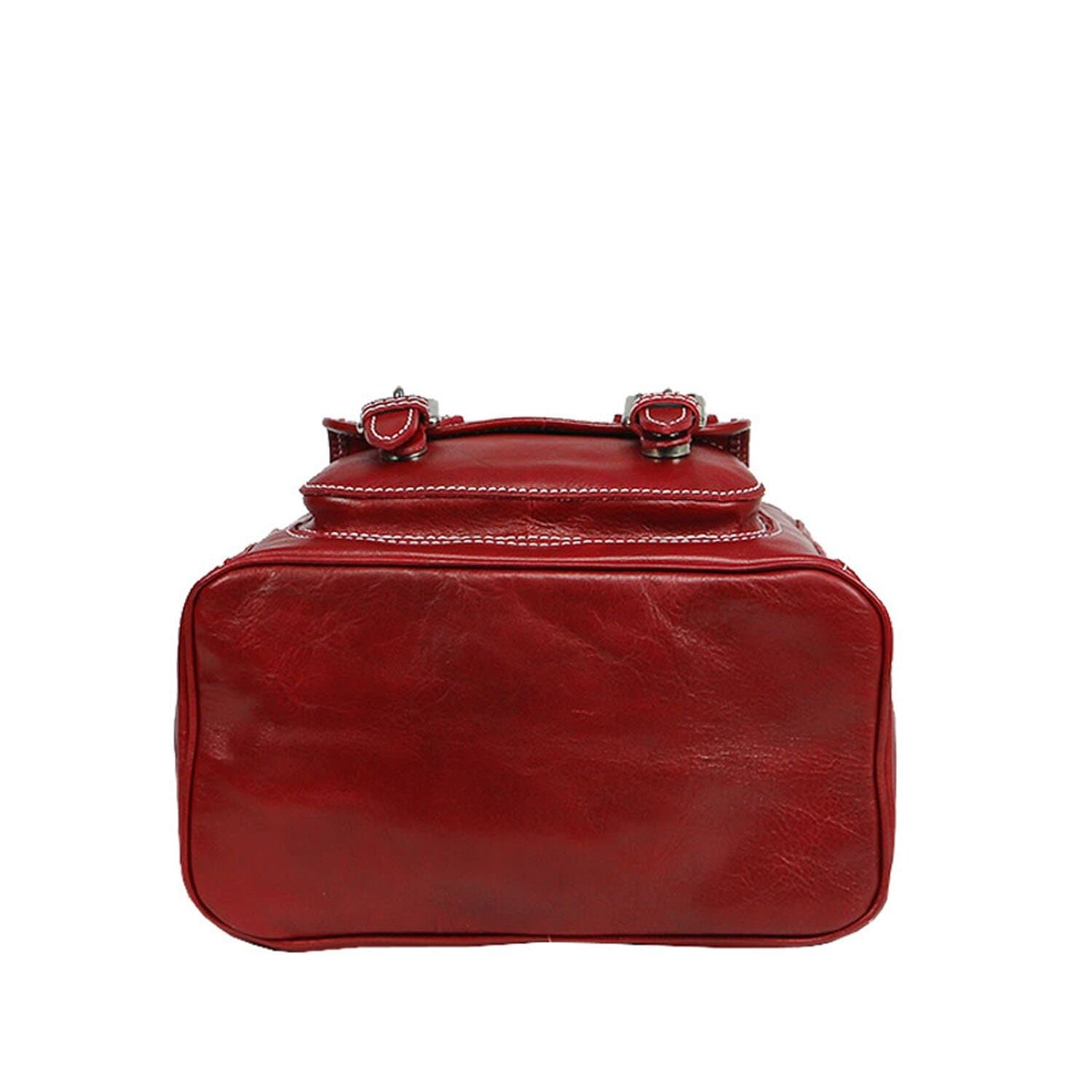 Borsa zaino donna MONTE DOSSO ALTO, in vera pelle tamponata, colore ROSSO, CHIAROSCURO, Made in Italy.