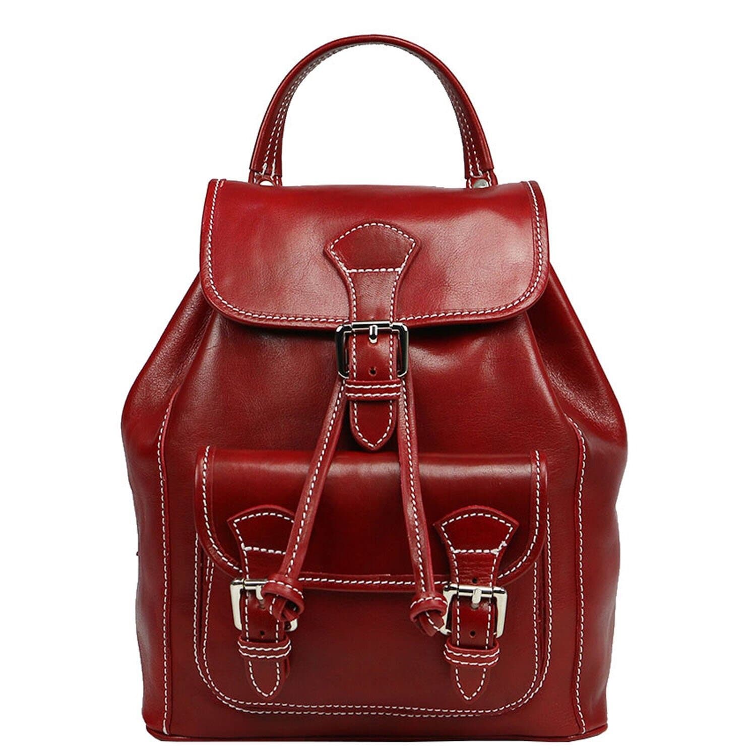 Borsa zaino donna MONTE DOSSO ALTO, in vera pelle tamponata, colore ROSSO, CHIAROSCURO, Made in Italy.