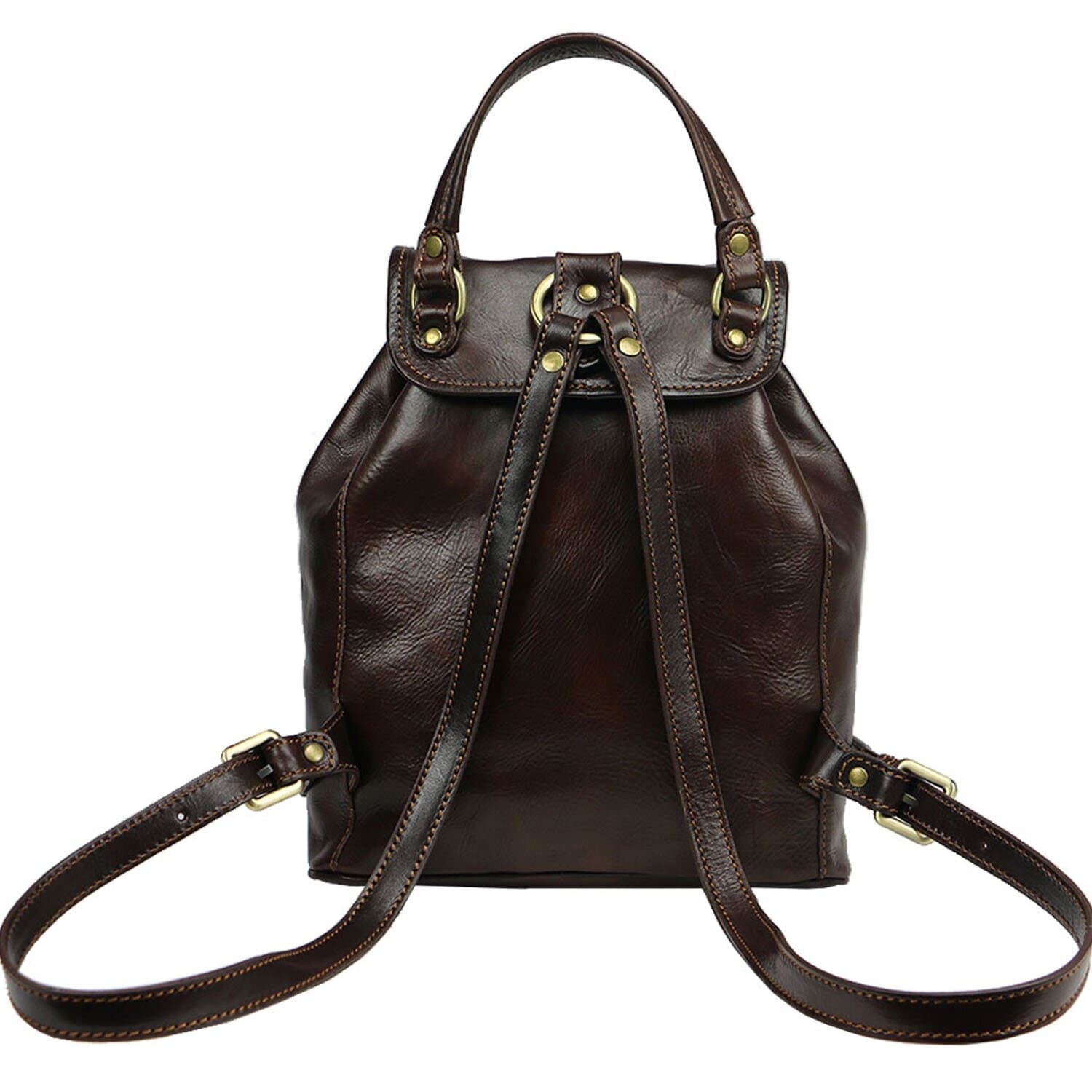 Borsa zaino donna MONTE DOSSO ALTO, in vera pelle tamponata, colore TESTA DI MORO, CHIAROSCURO, Made in Italy.