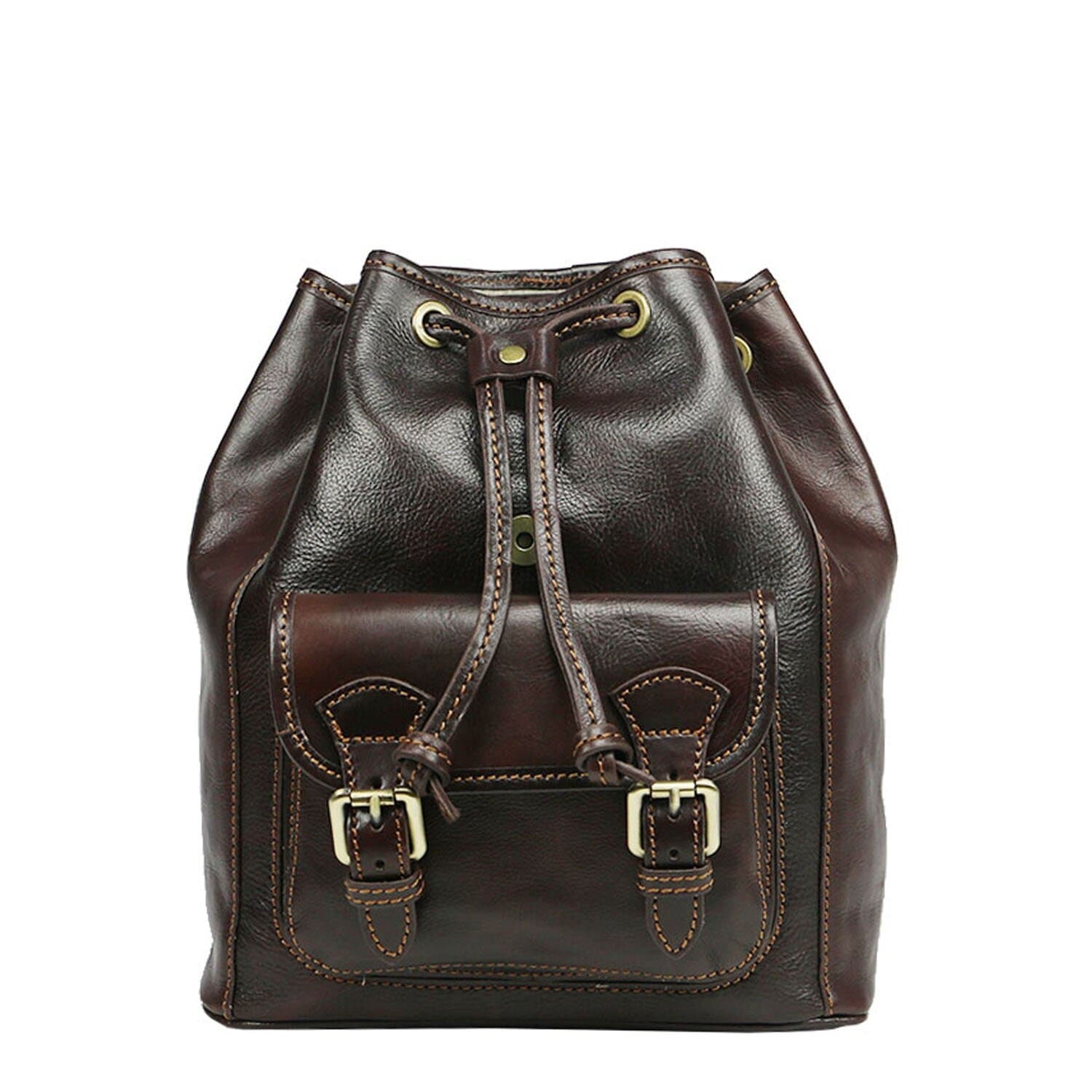 Borsa zaino donna MONTE DOSSO ALTO, in vera pelle tamponata, colore TESTA DI MORO, CHIAROSCURO, Made in Italy.