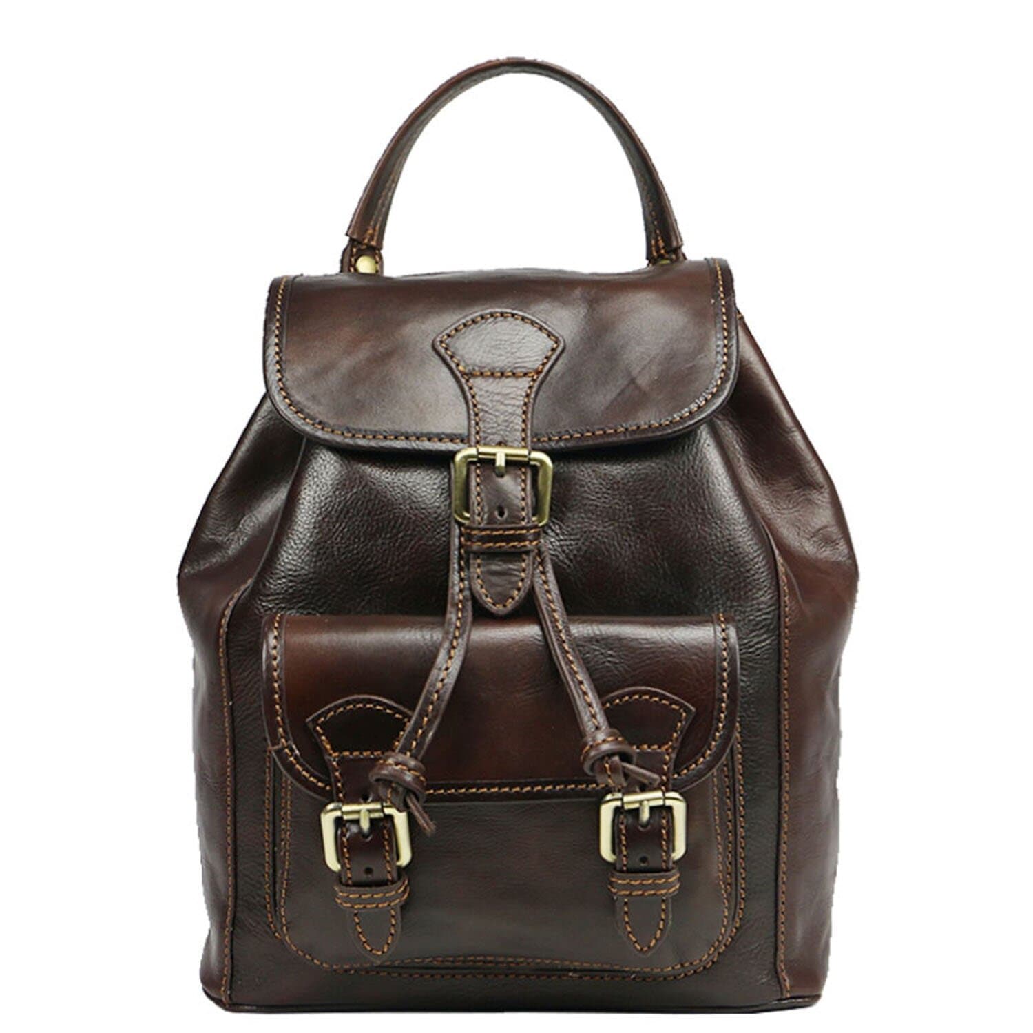 Borsa zaino donna MONTE DOSSO ALTO, in vera pelle tamponata, colore TESTA DI MORO, CHIAROSCURO, Made in Italy.