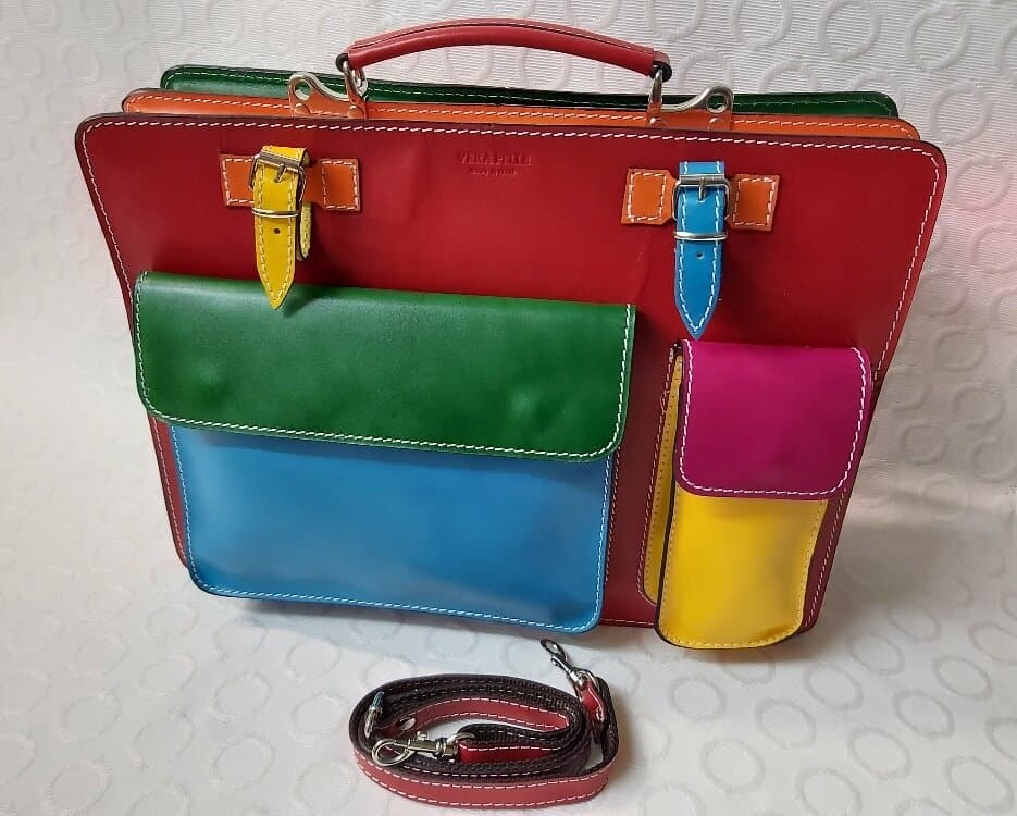 ELVI XXL base Rosso: Cartella ufficio/lavoro in vera pelle CHIAROSCURO, Made in Italy adatta a computer Pc portatile 15 pollici, brochure grandi, cartelle e fogli formato A3 (Borsa)