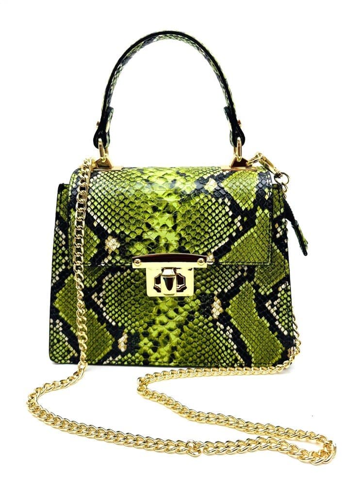 Borsa small a mano / a tracolla da donna in vera pelle EVELINA, colore VERDE, CHIAROSCURO, Made in Italy