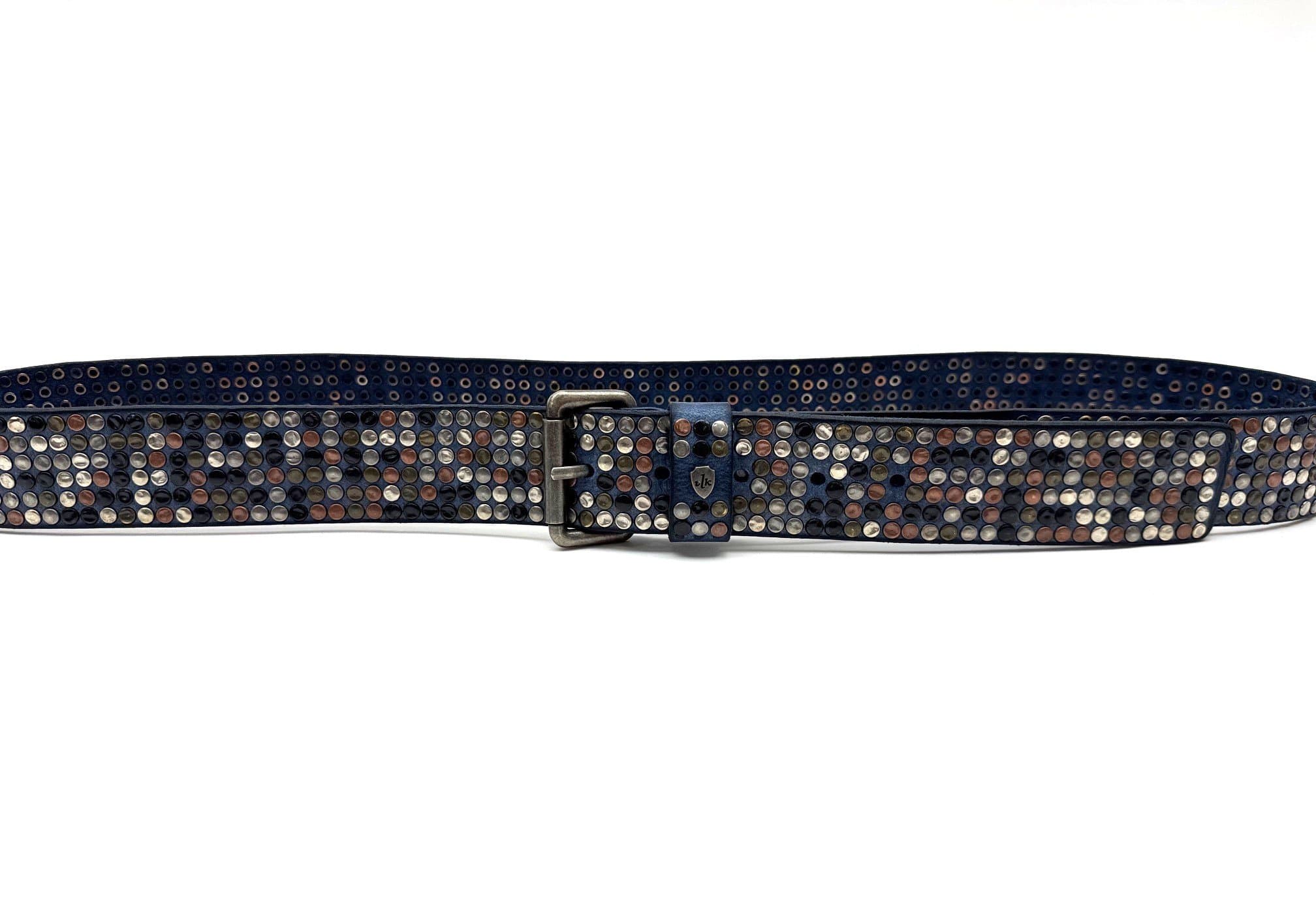 Cintura in vera pelle CHIAROSCURO - VLK mod. CALCUTTA XXL colore BLU con borchie random Made in Italy