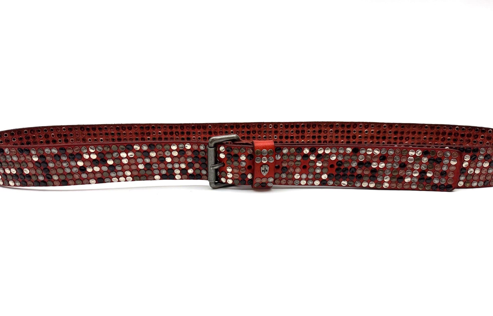 Cintura in vera pelle CHIAROSCURO - VLK mod. CALCUTTA XXL colore ROSSO con borchie random Made in Italy