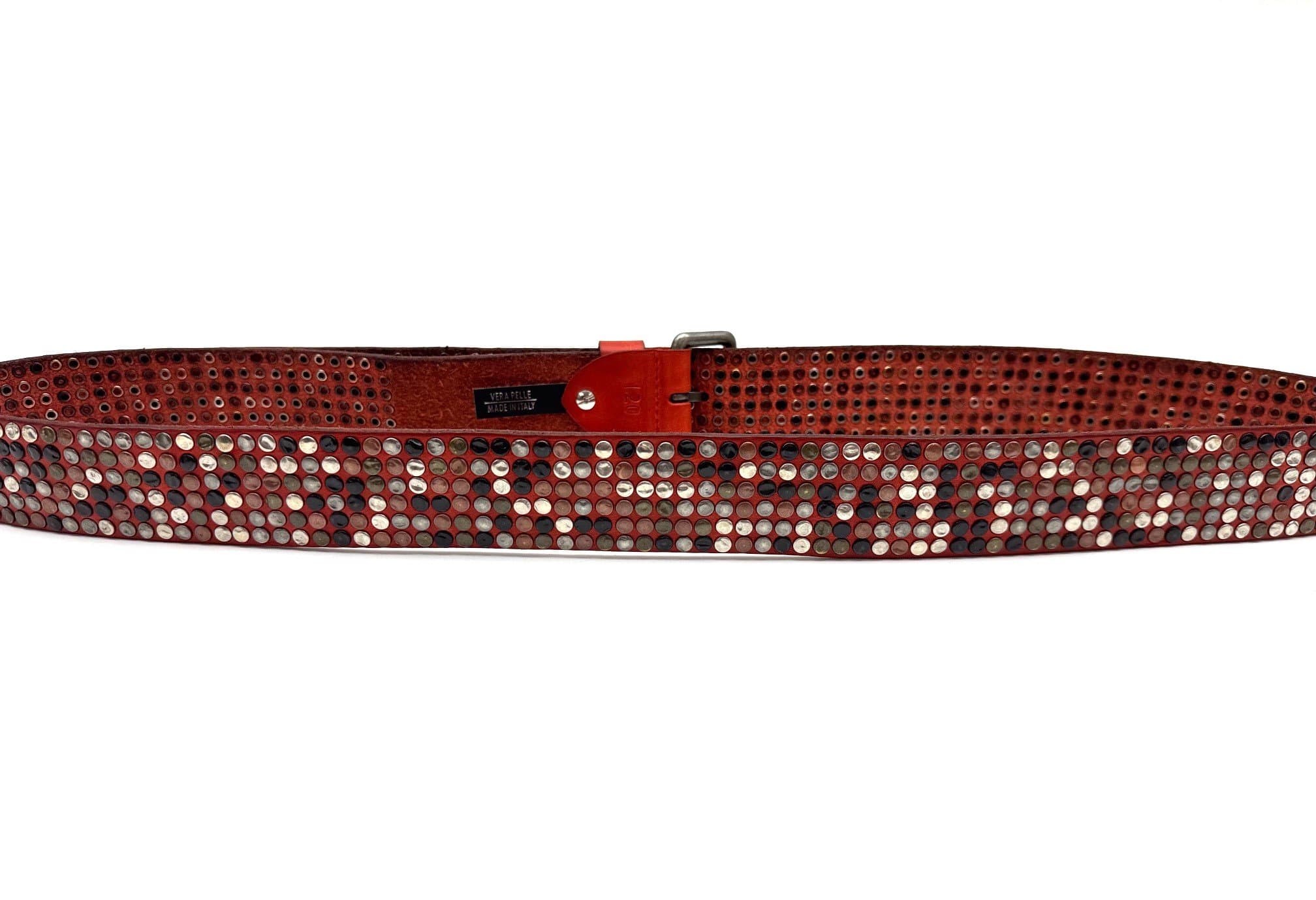 Cintura in vera pelle CHIAROSCURO - VLK mod. CALCUTTA XXL colore ROSSO con borchie random Made in Italy