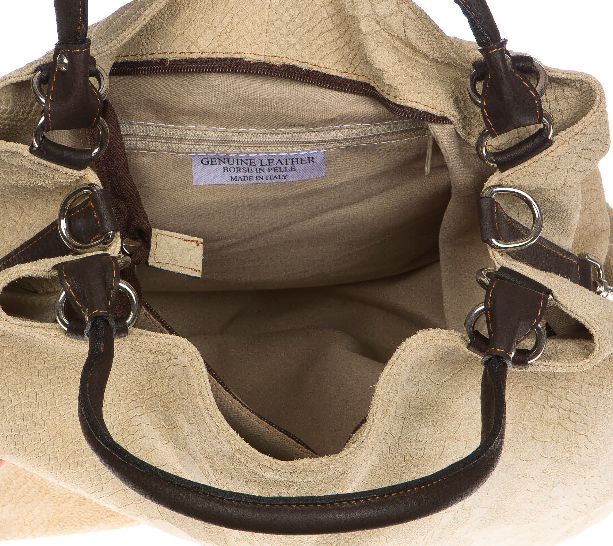 Borsa donna in vera pelle CHIARO SCURO mod. DIVA colore PANNA Made in Italy