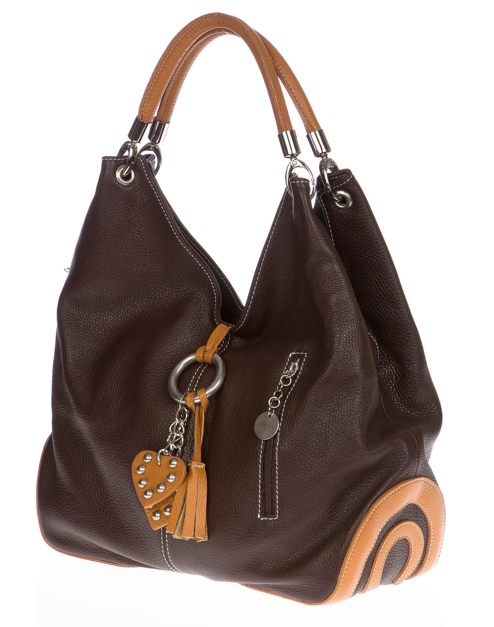 Borsa donna in vera pelle CHIAROSCURO mod. BONELLA big colore TESTA DI MORO Made in Italy