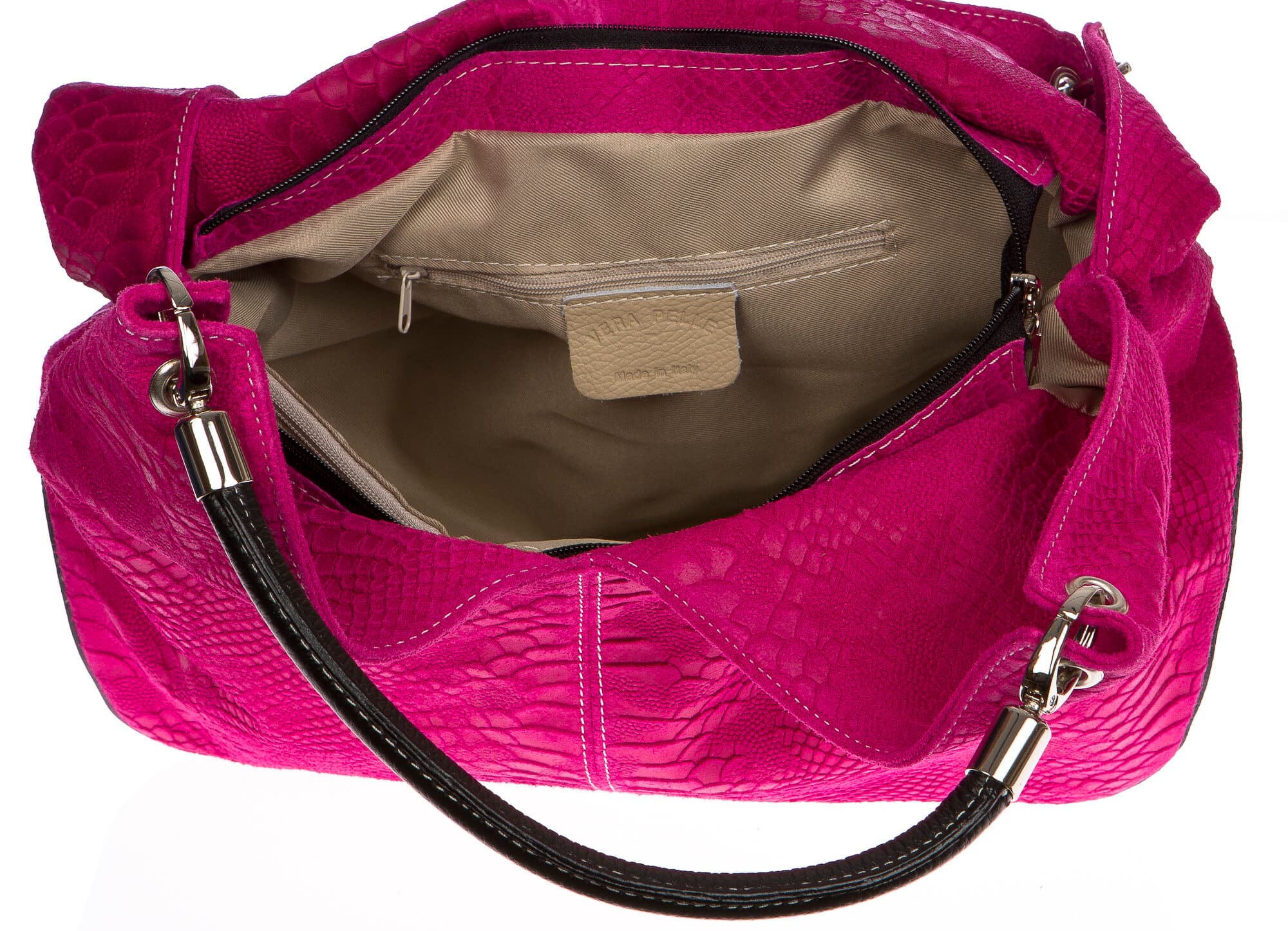 Borsa donna in vera pelle CHIAROSCURO mod. BONELLA big colore FUCSIA Made in Italy