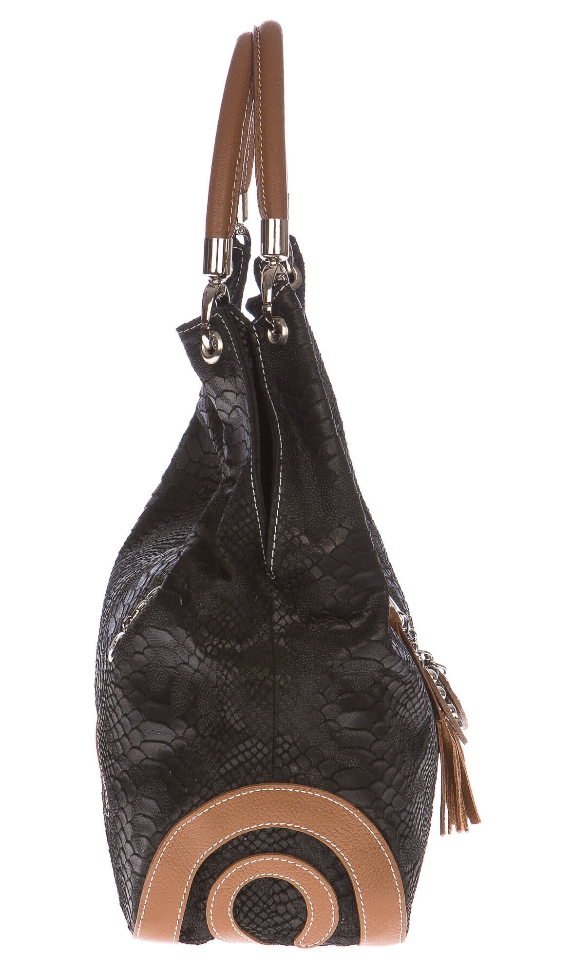 Borsa donna in vera pelle CHIAROSCURO mod. BONELLA big colore NERO Made in Italy