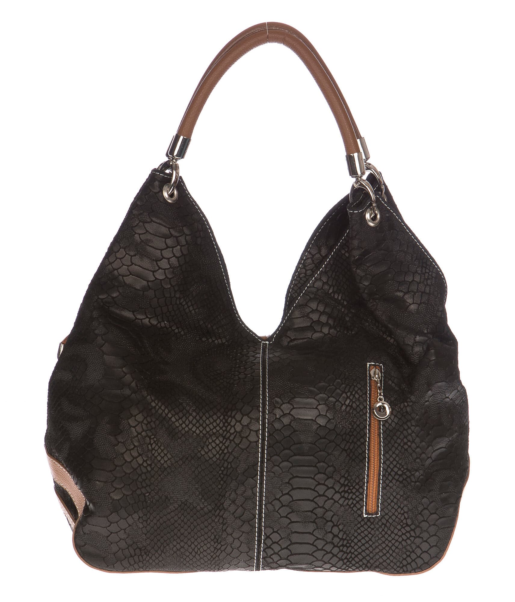 Borsa donna in vera pelle CHIAROSCURO mod. BONELLA big colore NERO Made in Italy
