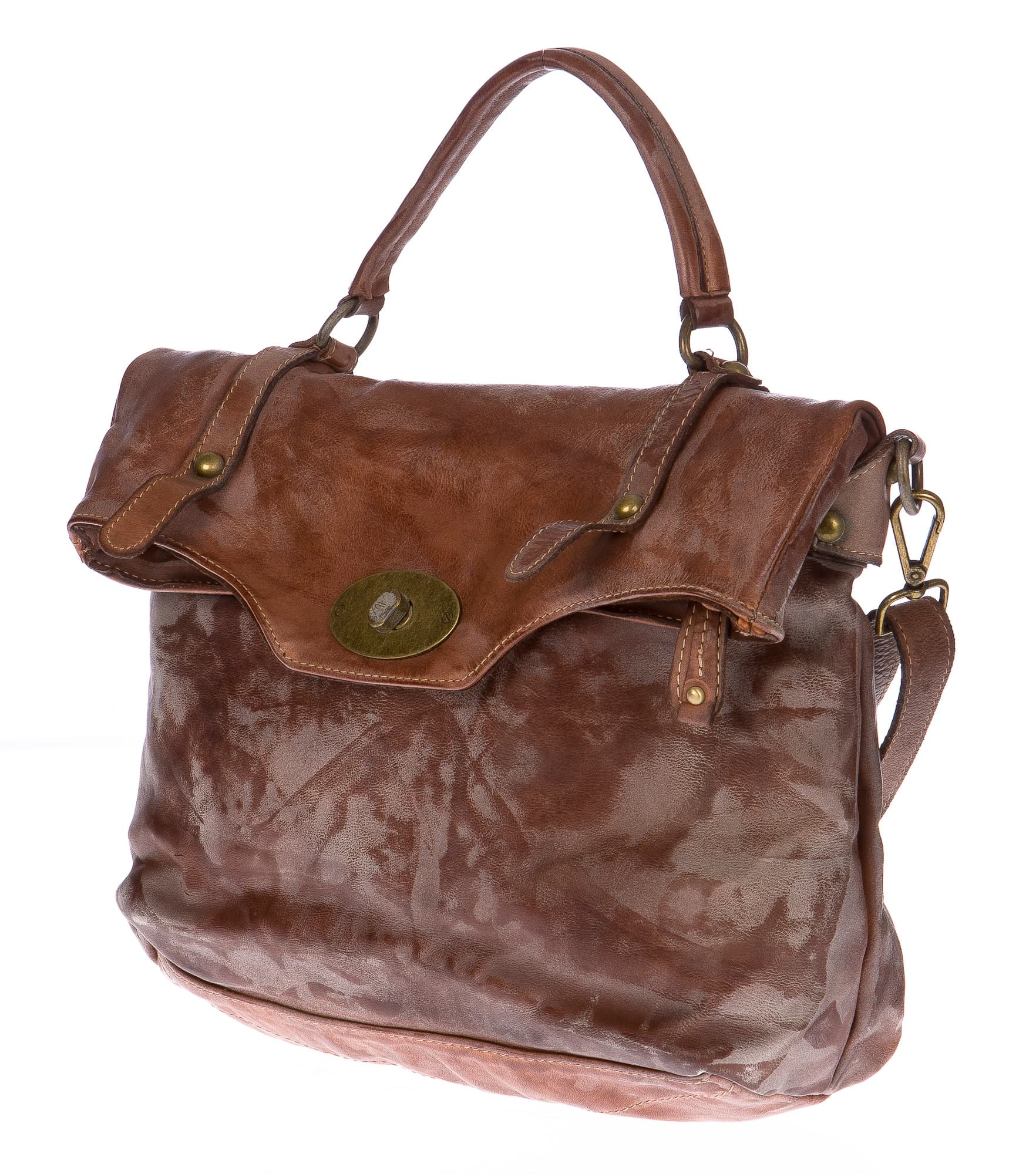 Borsa donna in vera pelle CHIARO SCURO mod. ANDREA mini colore MARRONE Made in Italy