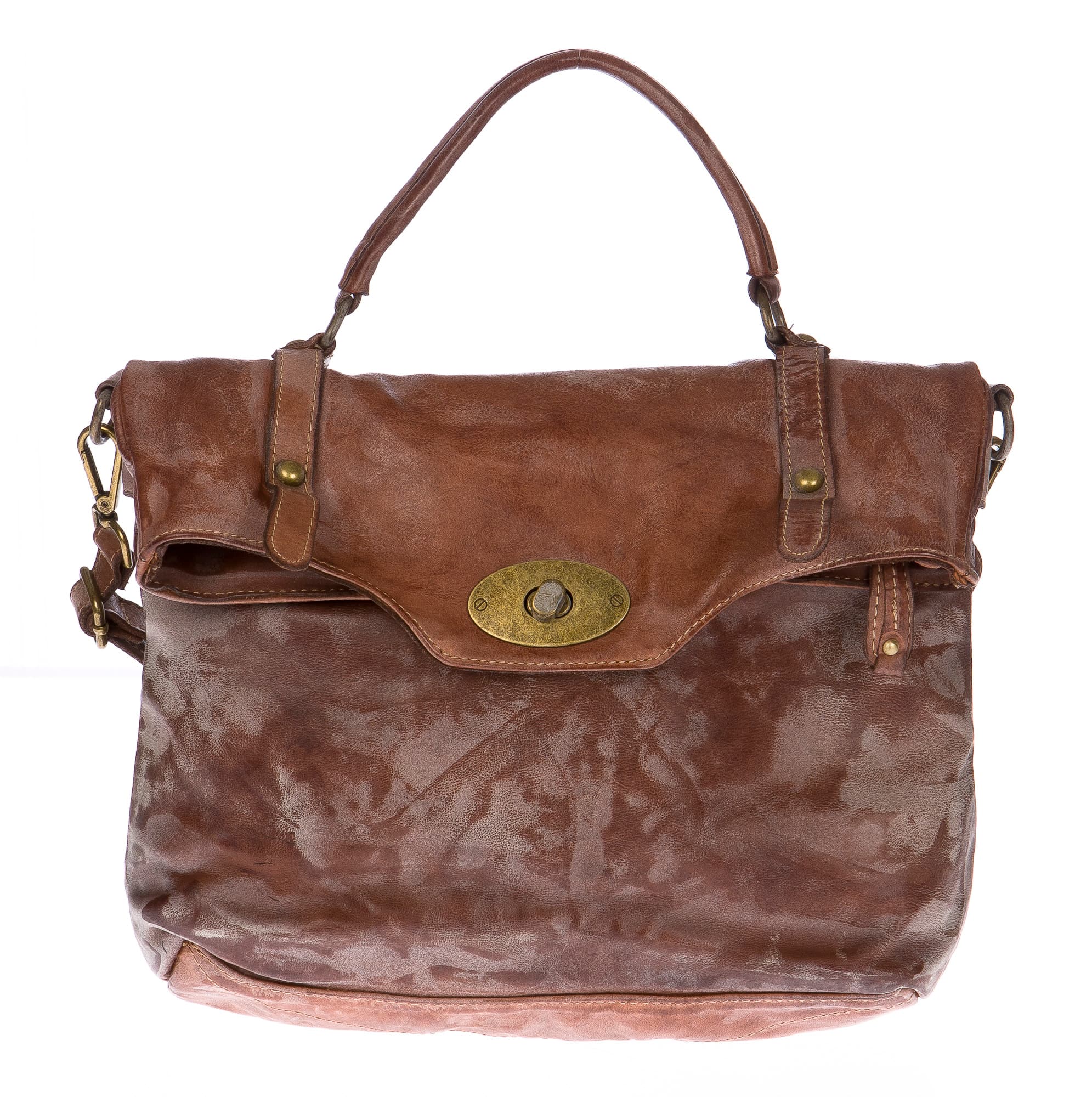 Borsa donna in vera pelle CHIARO SCURO mod. ANDREA mini colore MARRONE Made in Italy