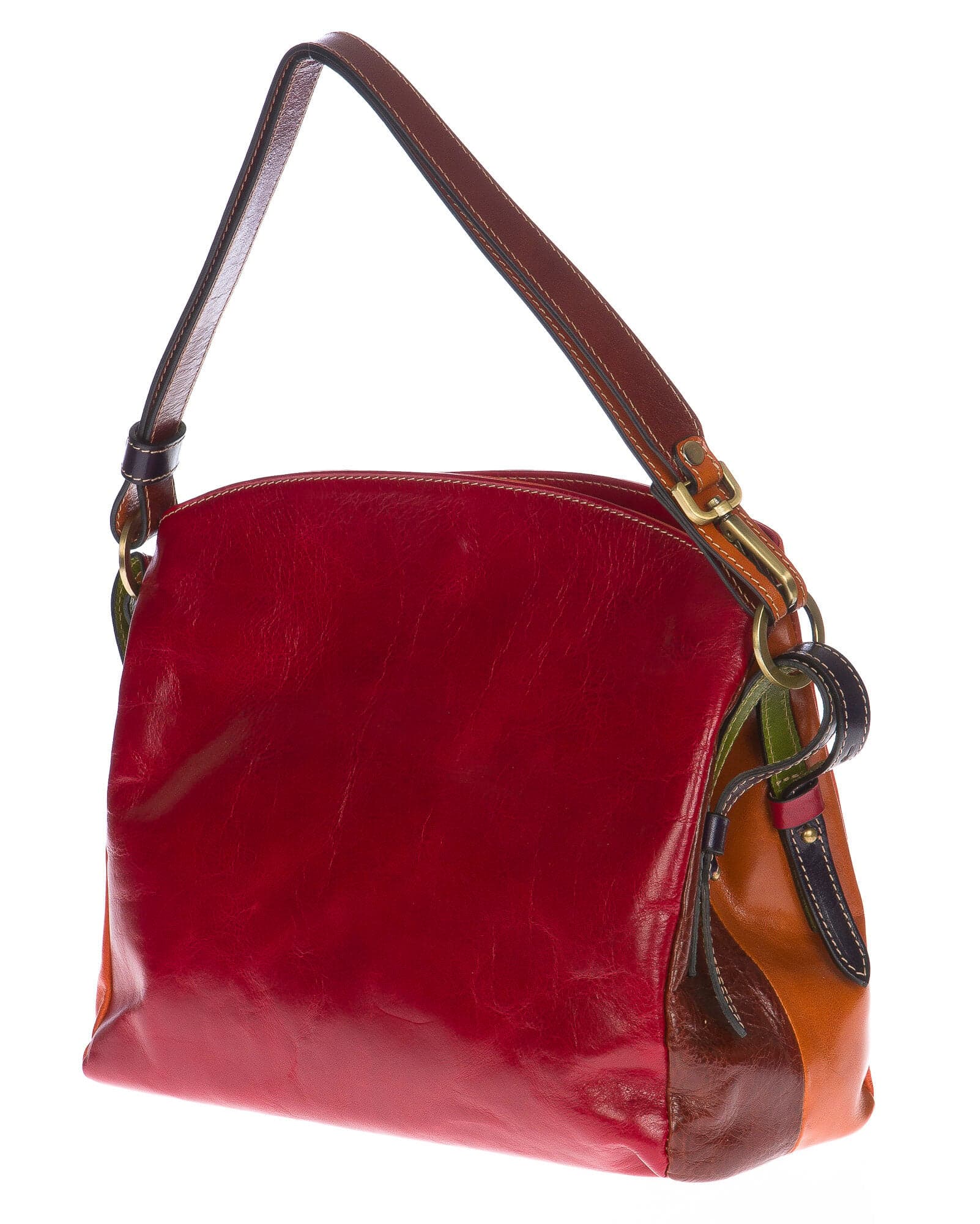 Borsa donna DORIANA in pelle tamponata, multicolore, comoda e originale, lavorazione artigianale, tracolla regolabile, due scomparti interne, tasche accessori, Santini, Made in Italy