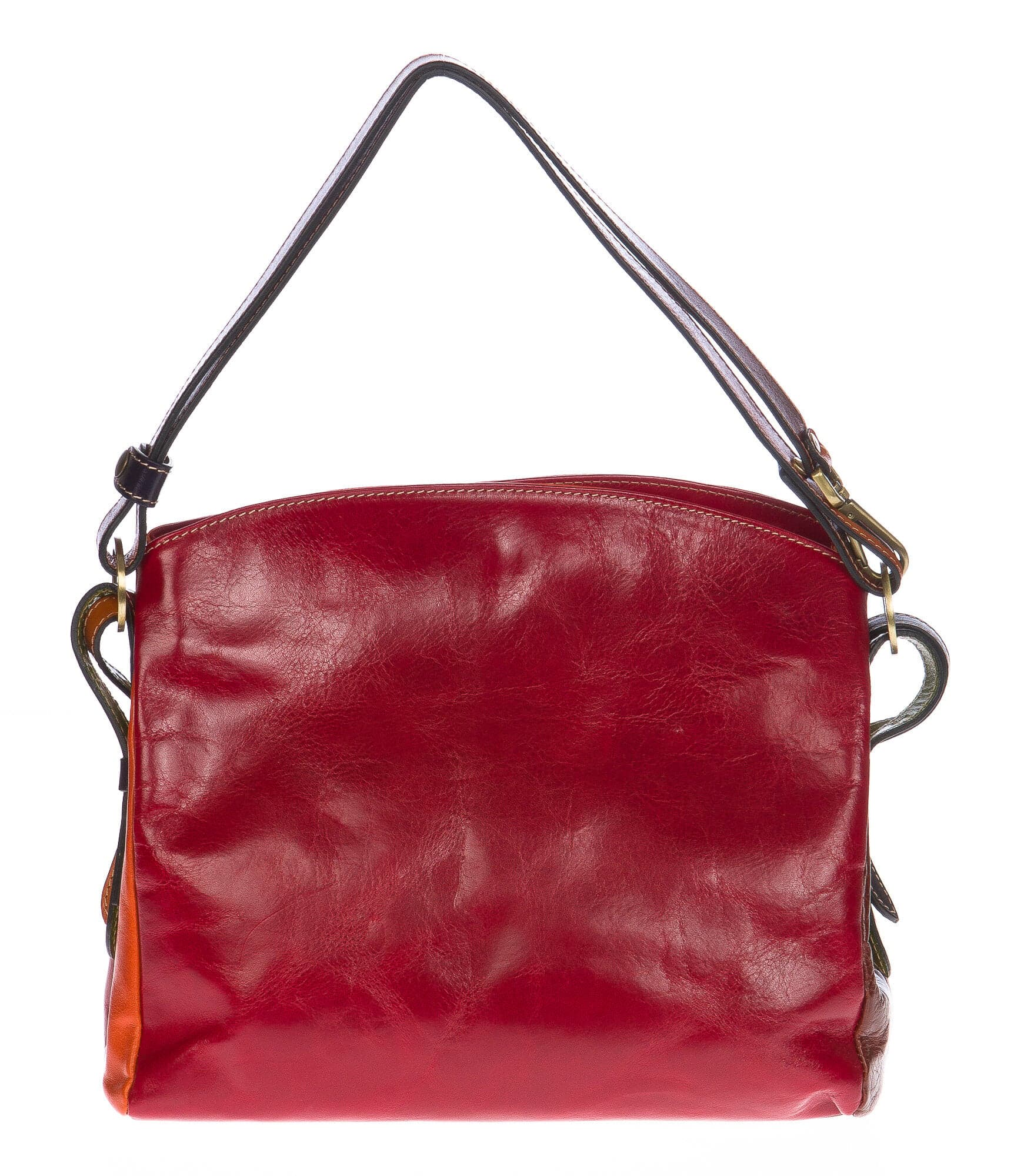 Borsa donna DORIANA in pelle tamponata, multicolore, comoda e originale, lavorazione artigianale, tracolla regolabile, due scomparti interne, tasche accessori, Santini, Made in Italy