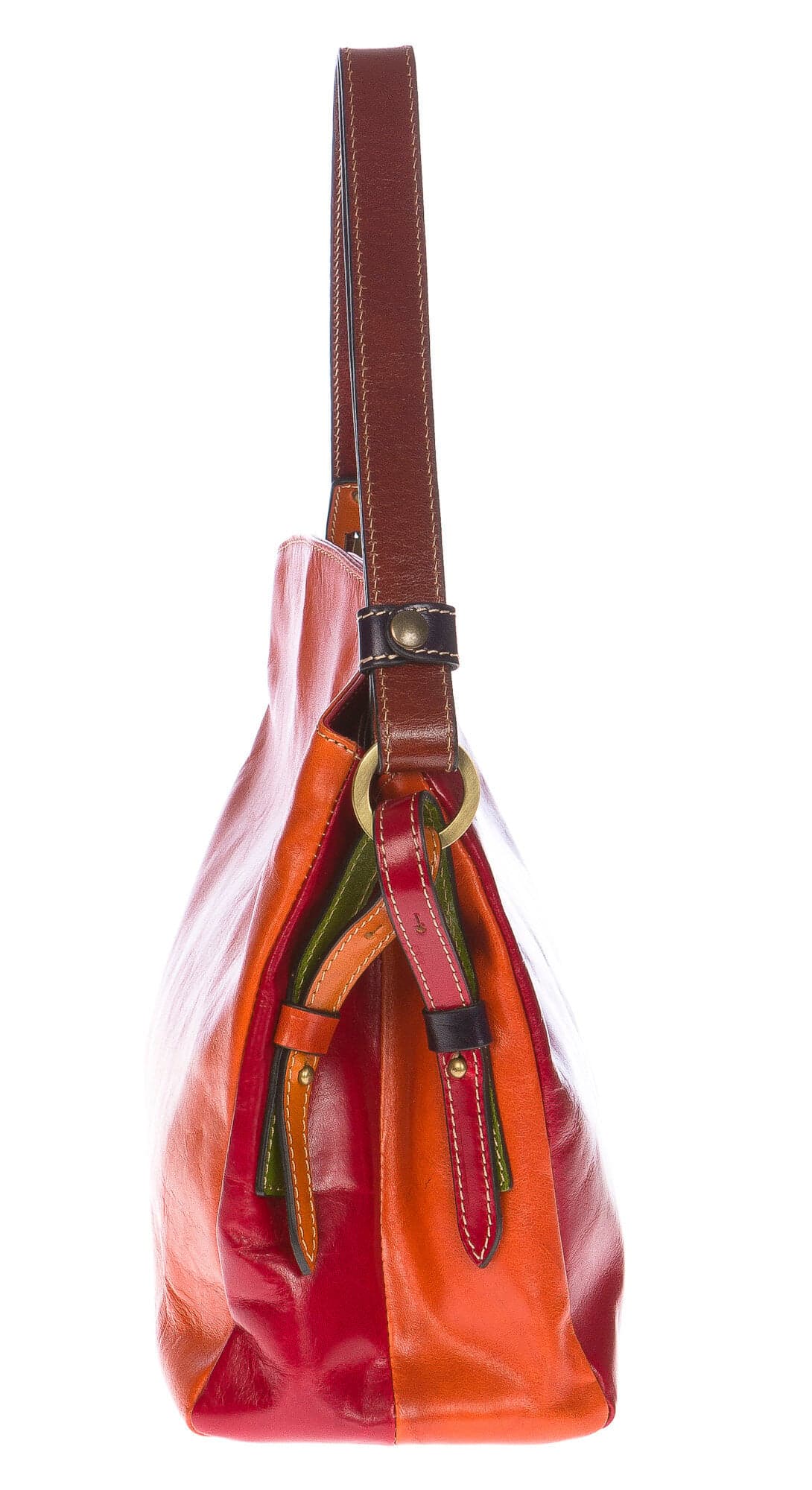 Borsa donna DORIANA in pelle tamponata, multicolore, comoda e originale, lavorazione artigianale, tracolla regolabile, due scomparti interne, tasche accessori, Santini, Made in Italy