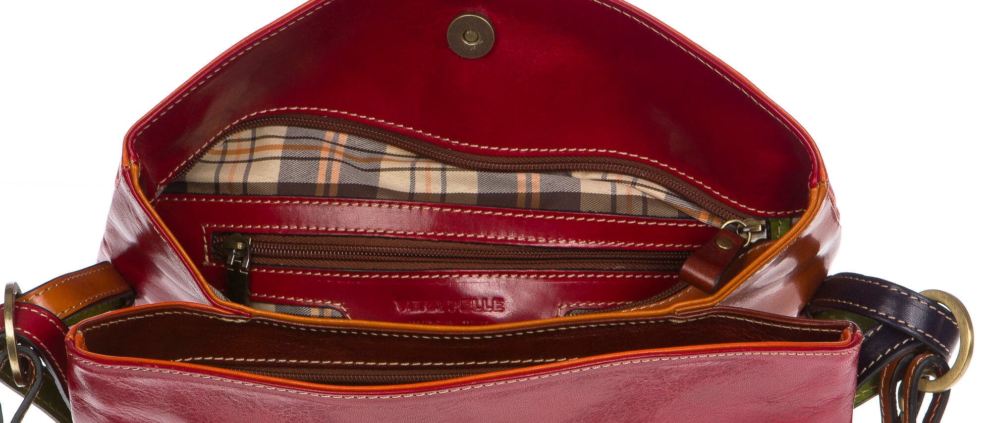 Borsa donna DORIANA in pelle tamponata, multicolore, comoda e originale, lavorazione artigianale, tracolla regolabile, due scomparti interne, tasche accessori, Santini, Made in Italy