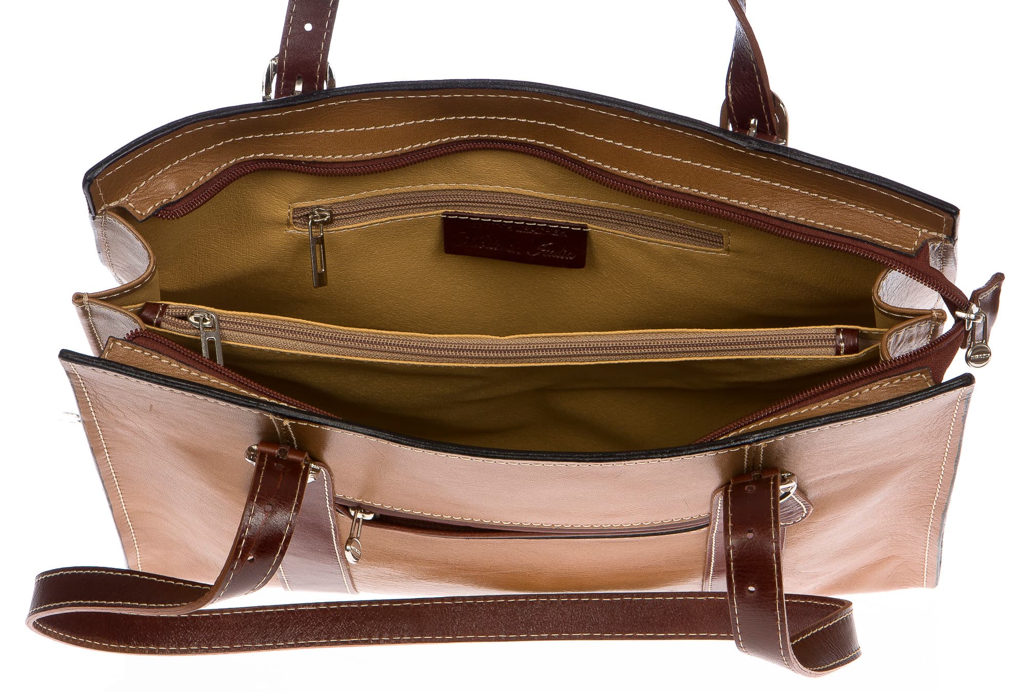 Borsa donna in vera pelle CHIAROSCURO mod. MARINA colore TAUPE / MARRONE, Made in Italy