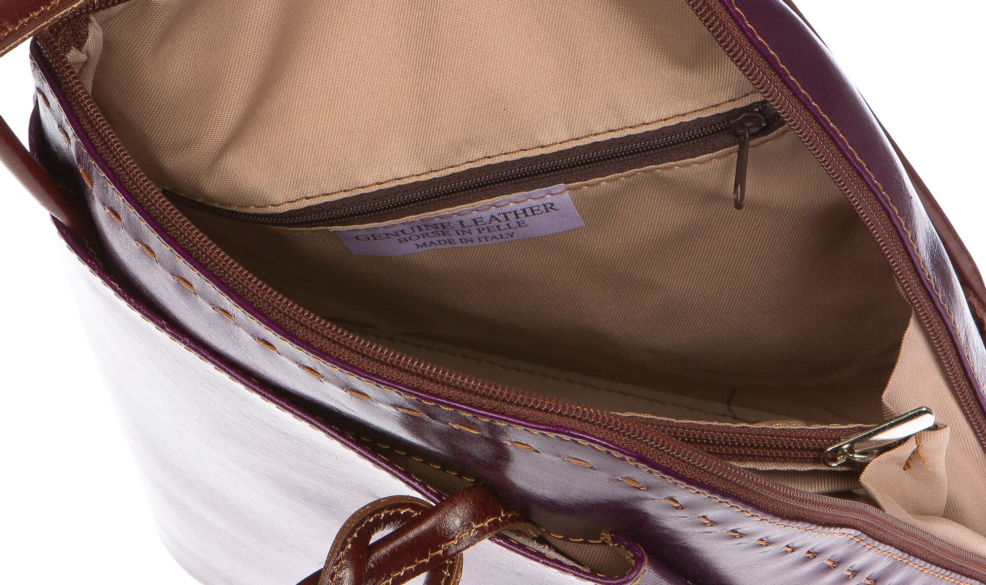 Borsa zaino donna in vera pelle CHIAROSCURO mod. MONTE CIMONE colore VIOLA Made in Italy.