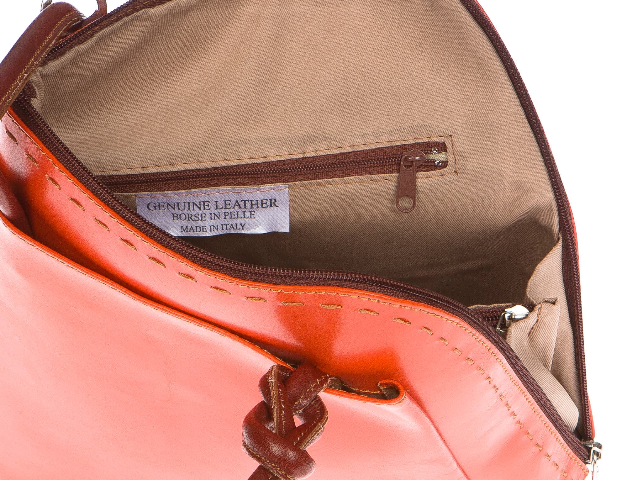 Borsa zaino donna in vera pelle CHIAROSCURO mod. MONTE CIMONE colore ARANCIO Made in Italy.