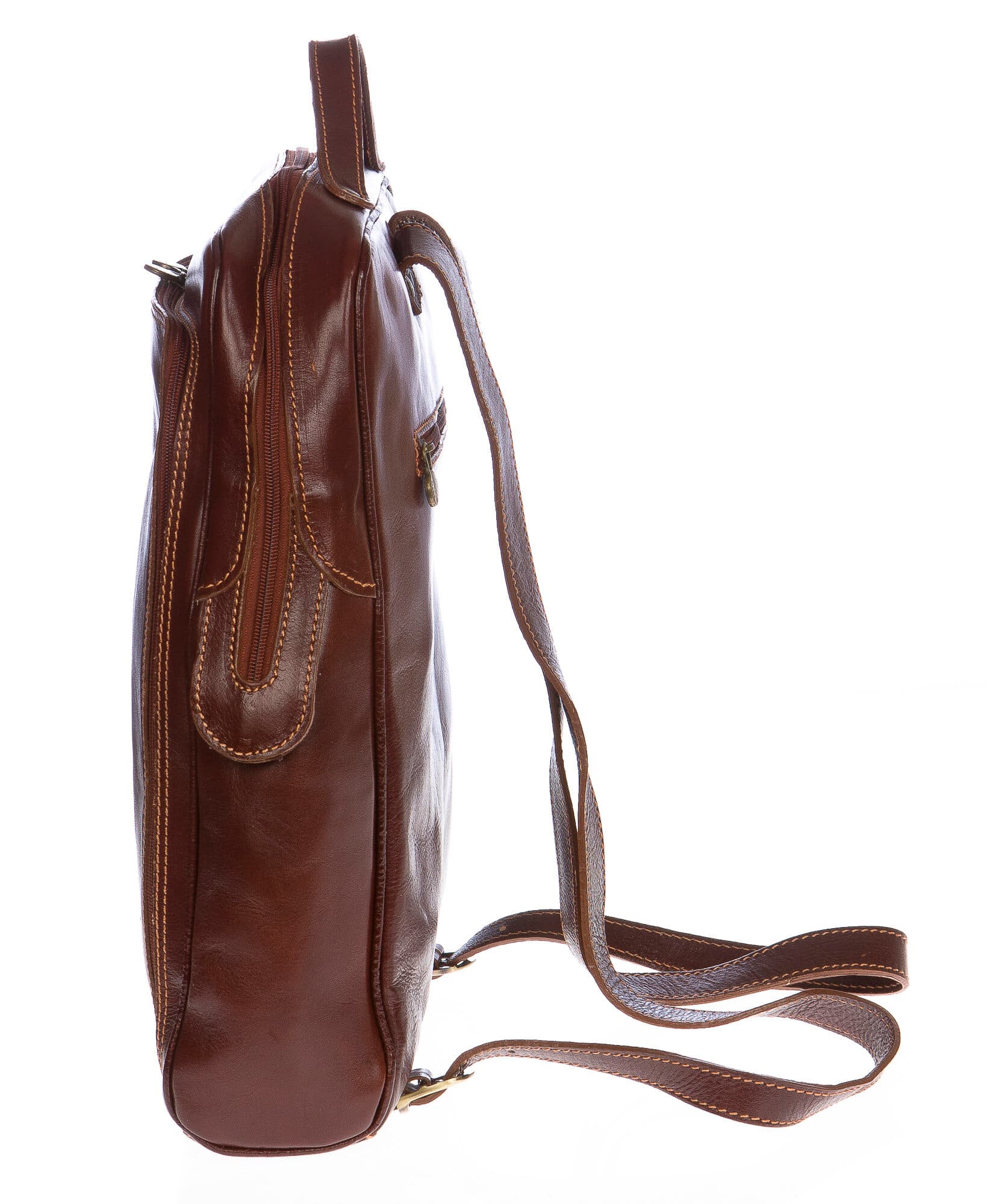 Borsa zaino in vera pelle CHIAROSCURO mod. MONTE BIANCO maxi colore MARRONE Made in Italy.