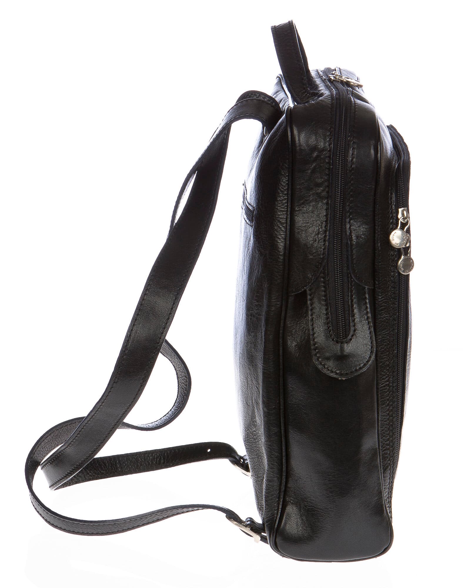 Borsa zaino in vera pelle CHIAROSCURO mod. MONTE BIANCO maxi colore NERO Made in Italy.