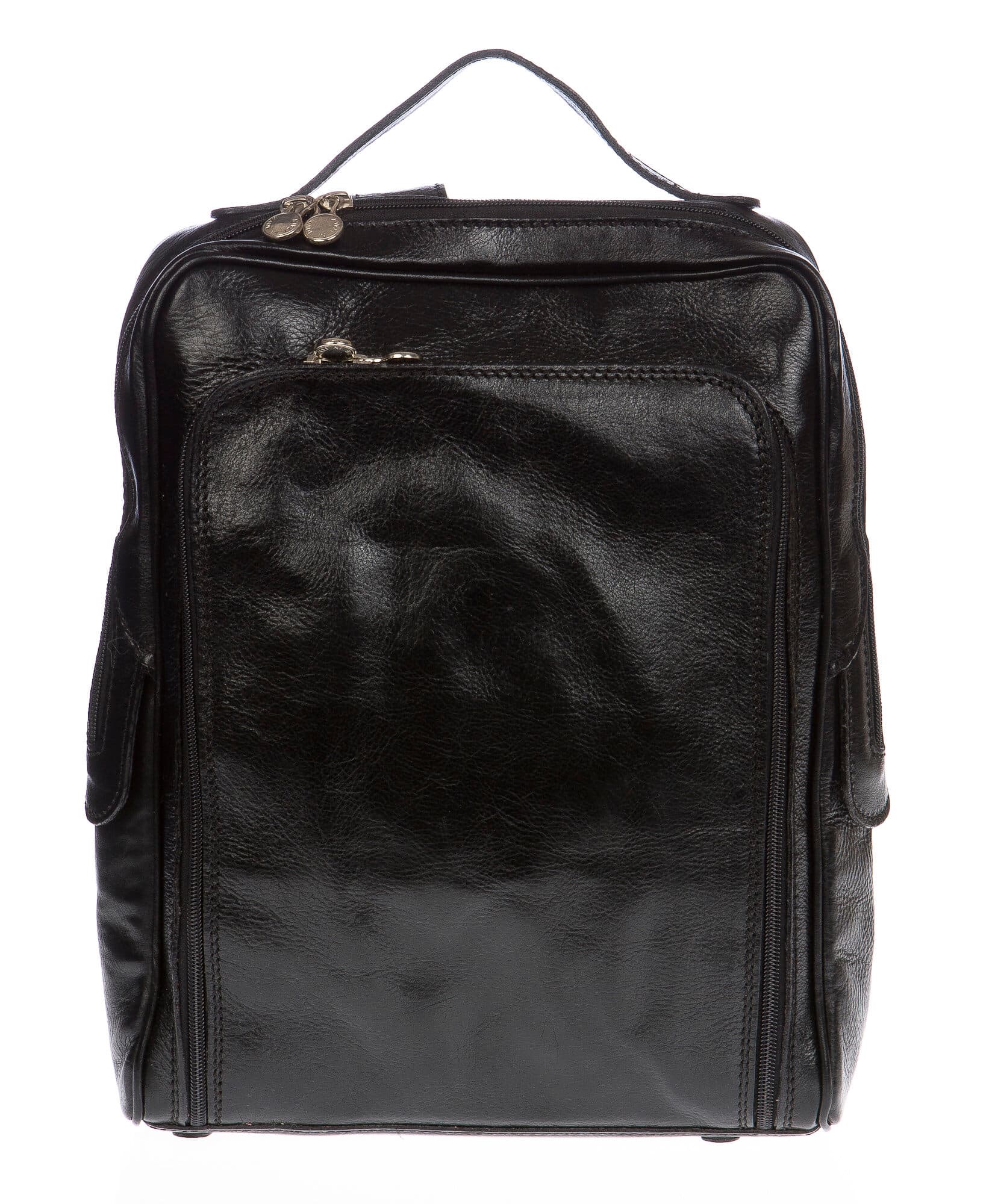 Borsa zaino in vera pelle CHIAROSCURO mod. MONTE BIANCO colore NERO Made in Italy.