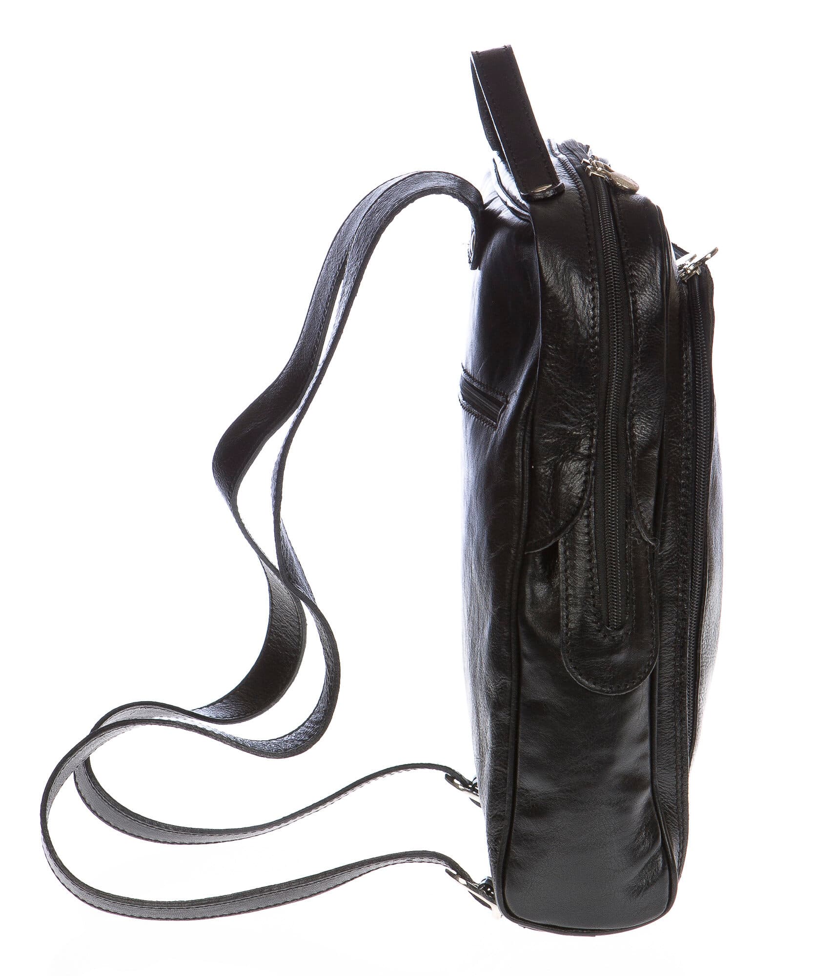 Borsa zaino in vera pelle CHIAROSCURO mod. MONTE BIANCO colore NERO Made in Italy.