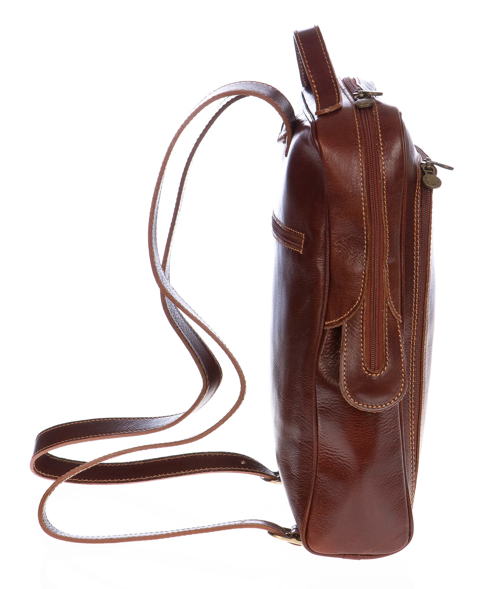 Borsa zaino in vera pelle CHIAROSCURO mod. MONTE BIANCO colore MARRONE Made in Italy.